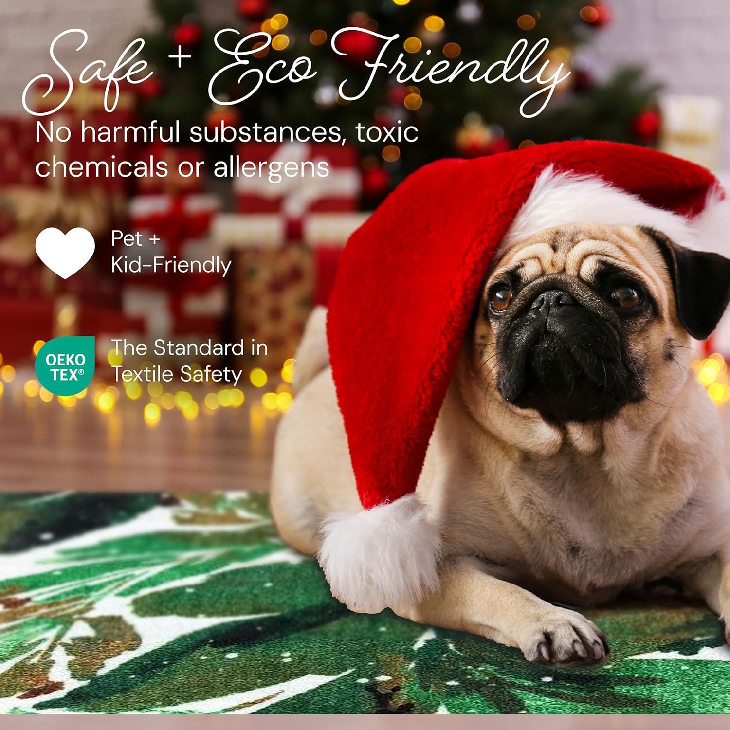 Wash+Dry Christmas Noel Washable Indoor Rug with Rubber Backing, Small Door Mat for Entryway, Kitchen, Bathroom, Non-Slip Mat, Washable Entryway Rug, Pet Friendly, White, Red and Green, 20" x 27.5"