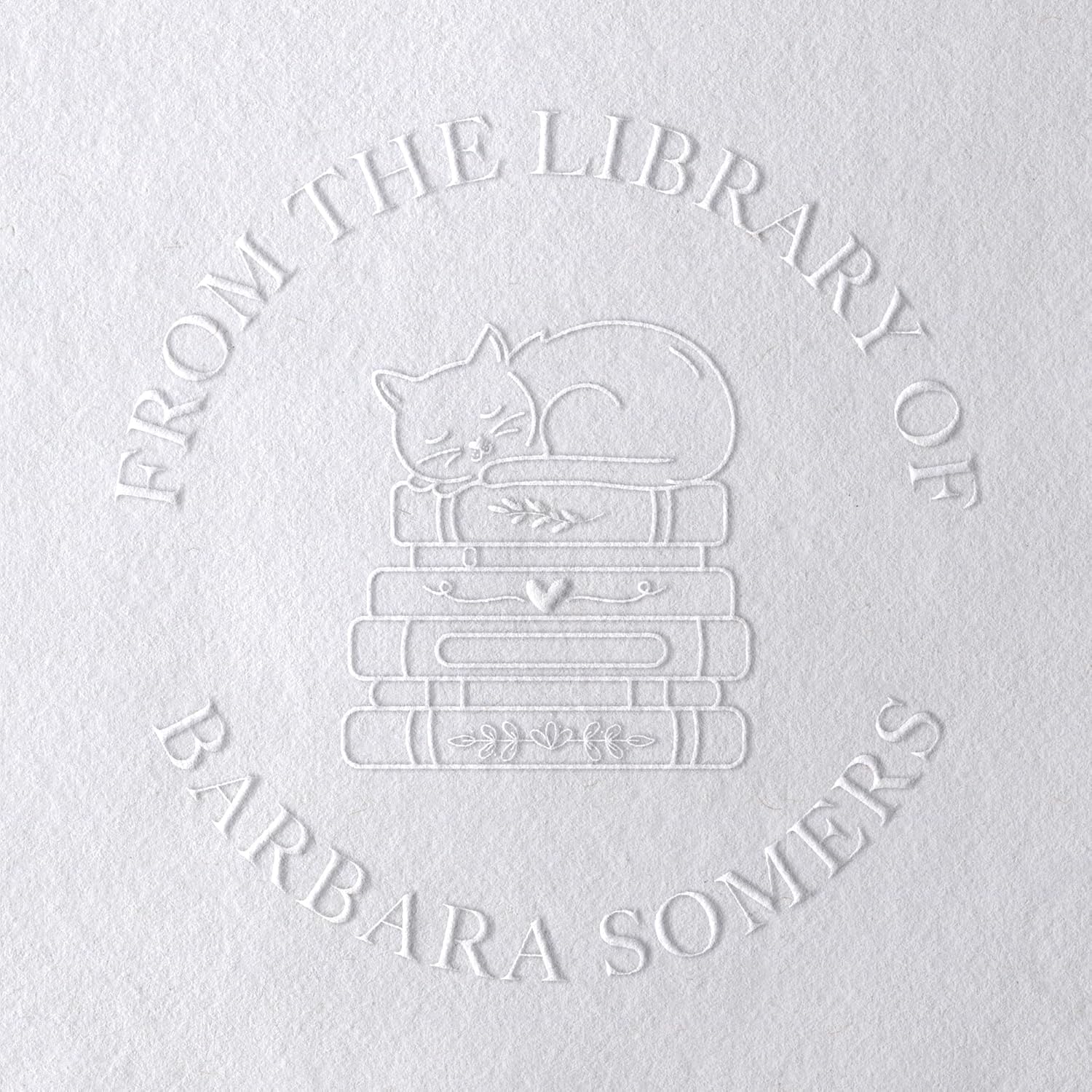 Personalized Book Embosser, Custom Round Library Ex Libris Wood Stamp, Gift for Book Lover | Wooden or Self Inking (Cat)