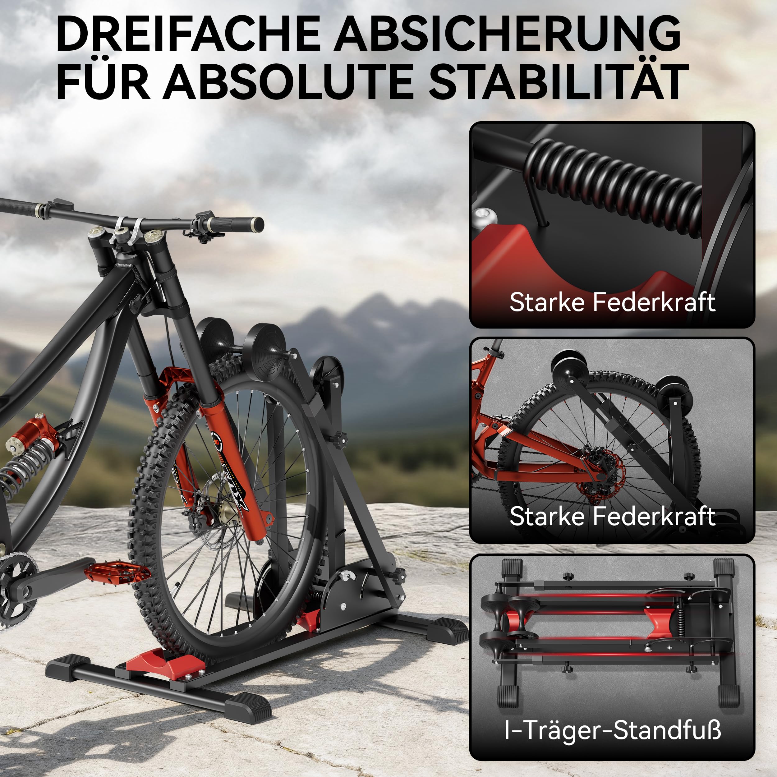 3-in-1 Fahrradständer,Fahrradhalter,Boden fahrrad ständer - Indoor Parken Radhalter für 20-29 Zoll Rennräder Mountainbikes mtb