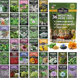Survival Garden Seeds Ultimate Medicinal Herb Collection: 36 Heirloom Non-GMO Varieties, 28,000+ Seeds for Apothecary & Wellness Gardens