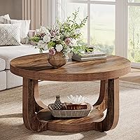 Vista 1 de Tribesigns Round Coffee Table, 2-Tier Circle Coffee Table with Storage, Modern Wooden Accent Center Table for Living Room, Thick Tabletop & Base