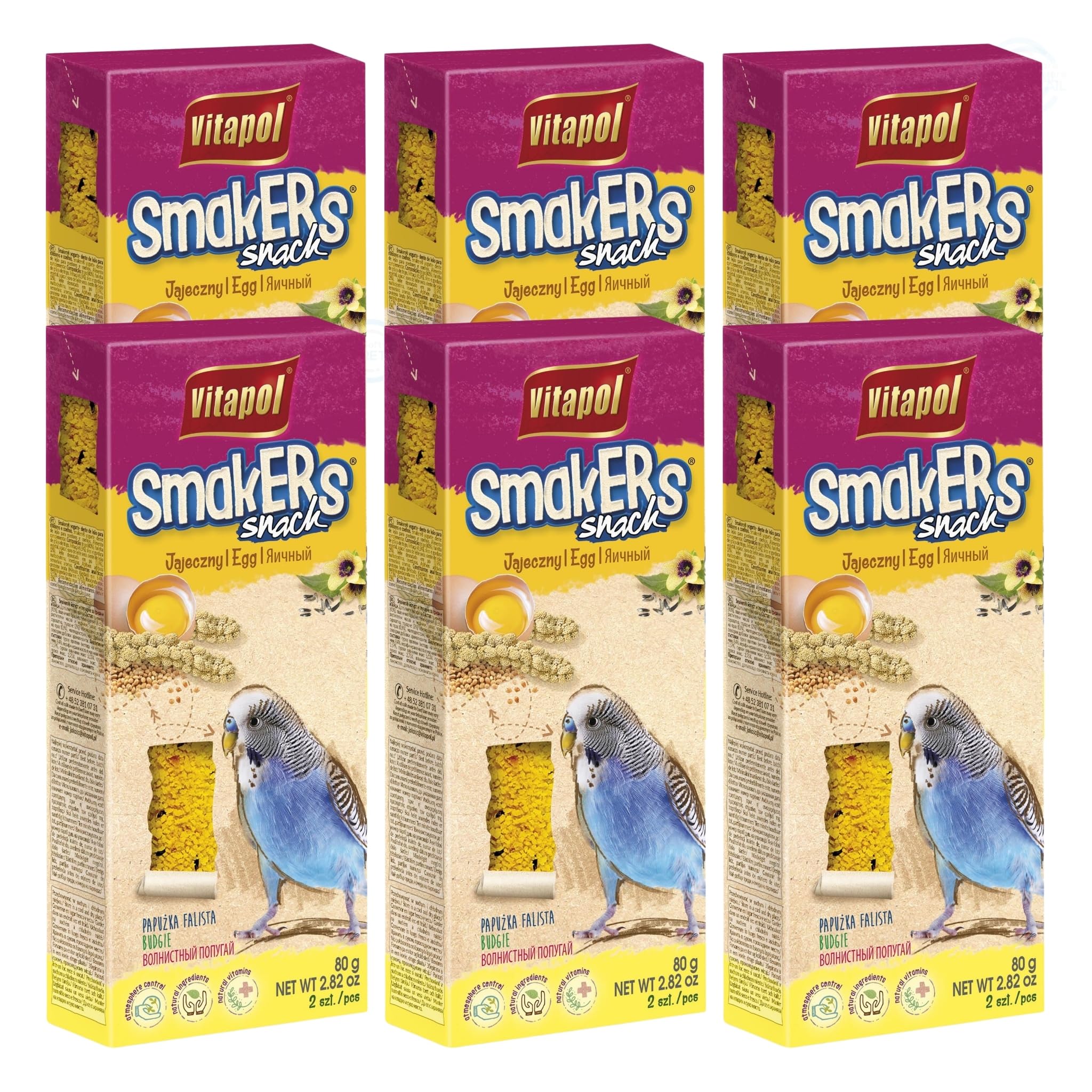 Vitapol Smakers Parrot Treat Sticks, Variety of Snacks for Budgies, Cockatiels & Large Parrots, Natural Fruit, Egg, Honey, Seed, Vitamin-Rich Snacks, Health & Plumage Support (Egg, 480g)
