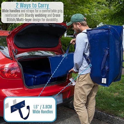 Miniatura 2 de VENO Paquete de 2 bolsas de mudanza extra grandes resistentes con correas de mochila con asas fuertes y cremalleras, bolsas de almacenamiento para