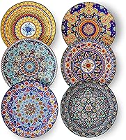 Glowworm Bohemian Ceramic Dinner Plates Set of 6 - 10.5 Inch Colorful Plates for Steak, Pizza, Cake - Microwave, Oven, Dishwasher Safe