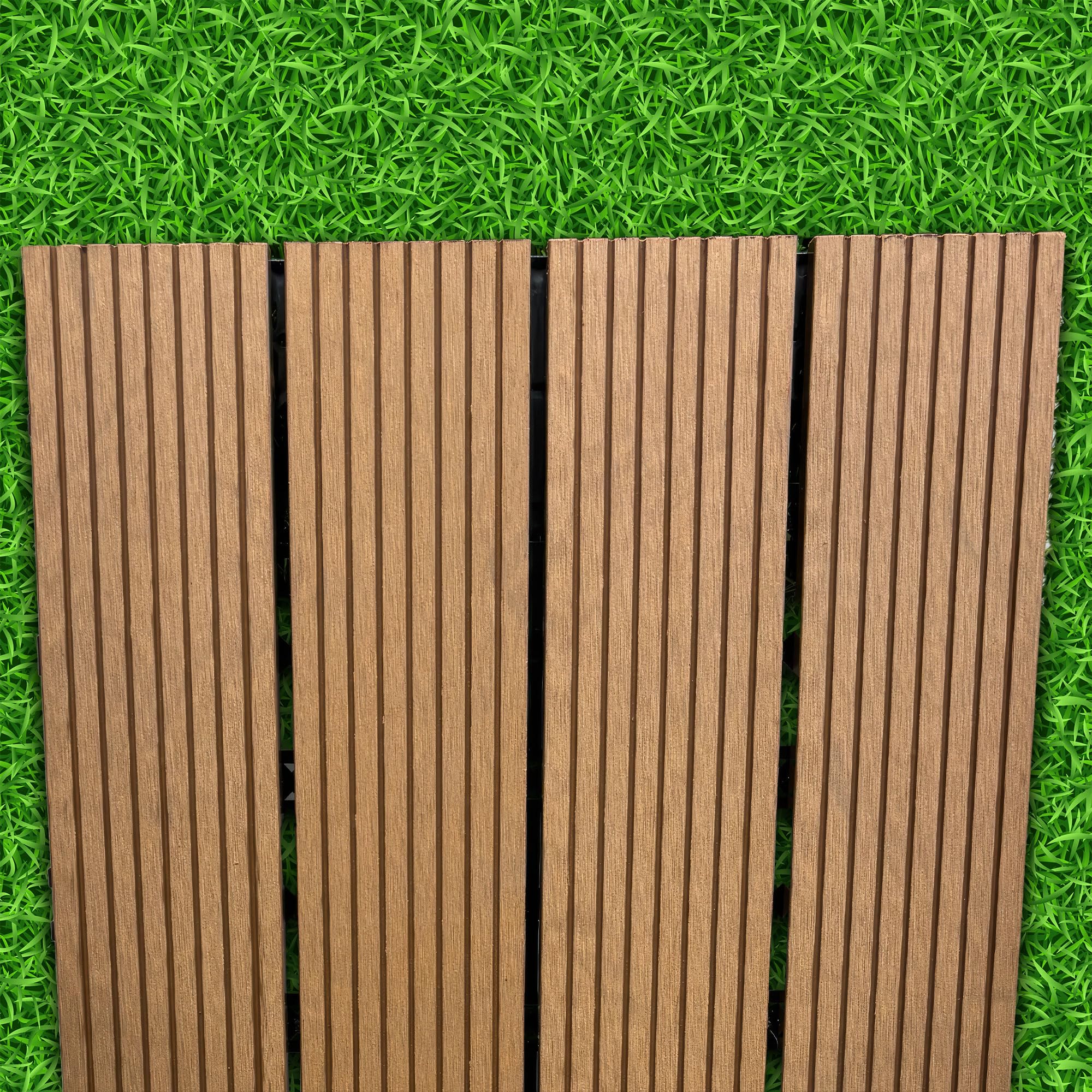 Frankystar Noka - Pavimento da Esterno con Clip 90x30 cm 6 Piastrelle per Giardino Patio Terrazza Pavimentazione 1,62 m2 in WPC OAK