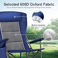 Vista 6 de LET'S CAMP Oversized Camping Chairs 29.52" High Back Heavy Duty Lawn Chair Support 500LBS, Portable Collapsible Chair with Cup Holder, Side Pocket,2