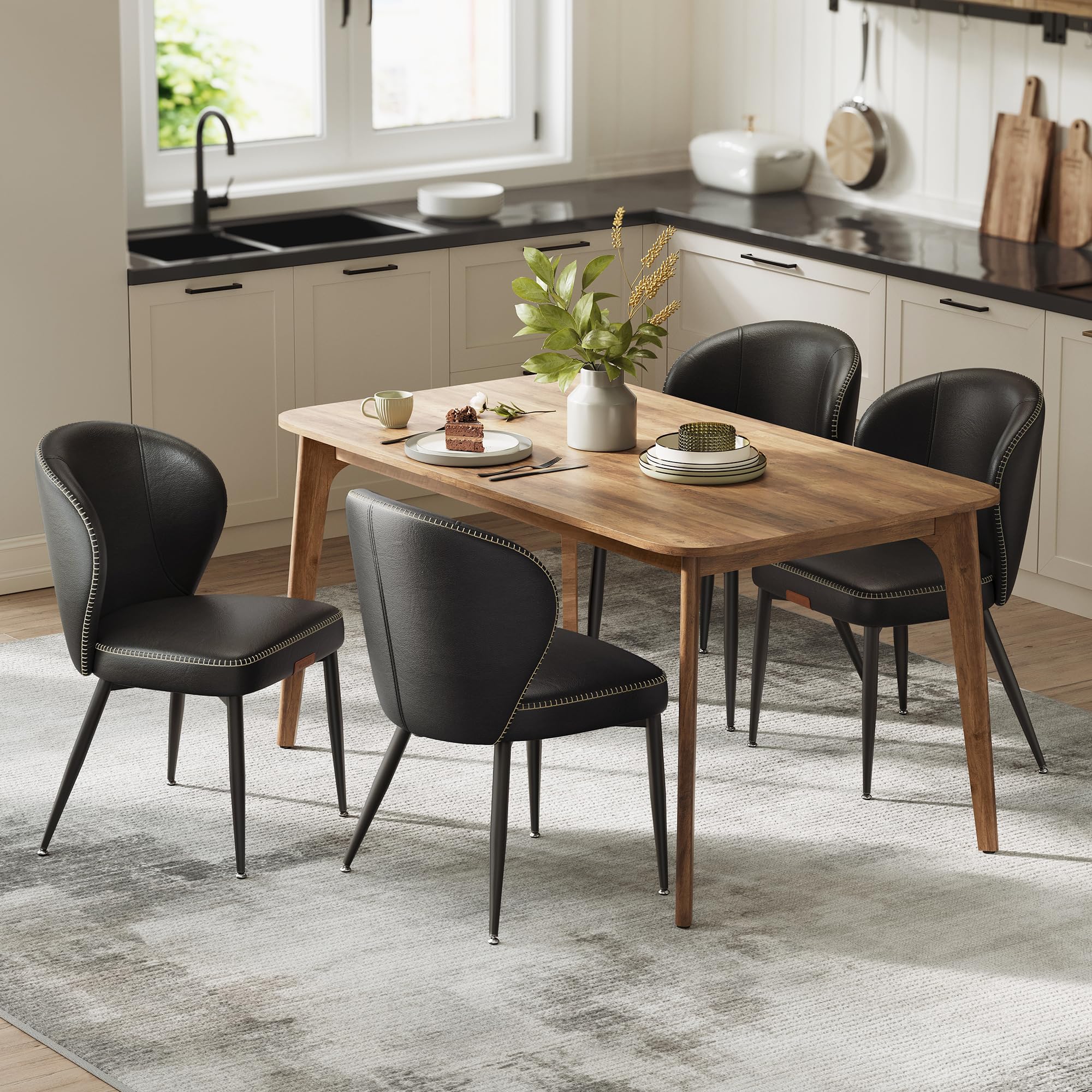 VASAGLE EKHO Collection - Dining Chairs Set of 4, Upholstered Kitchen Chairs, Comfortable Seat, Synthetic Leather with Stitching, Mid-Century Modern,