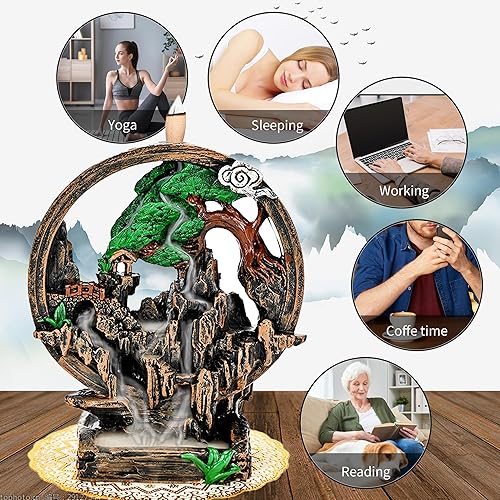 Miniatura 6 de Zvaiuk Quemador de incienso de 2 lados con 100 conos de incienso, fuente de incienso para decoración del hogar, quemador de incienso para chimenea,