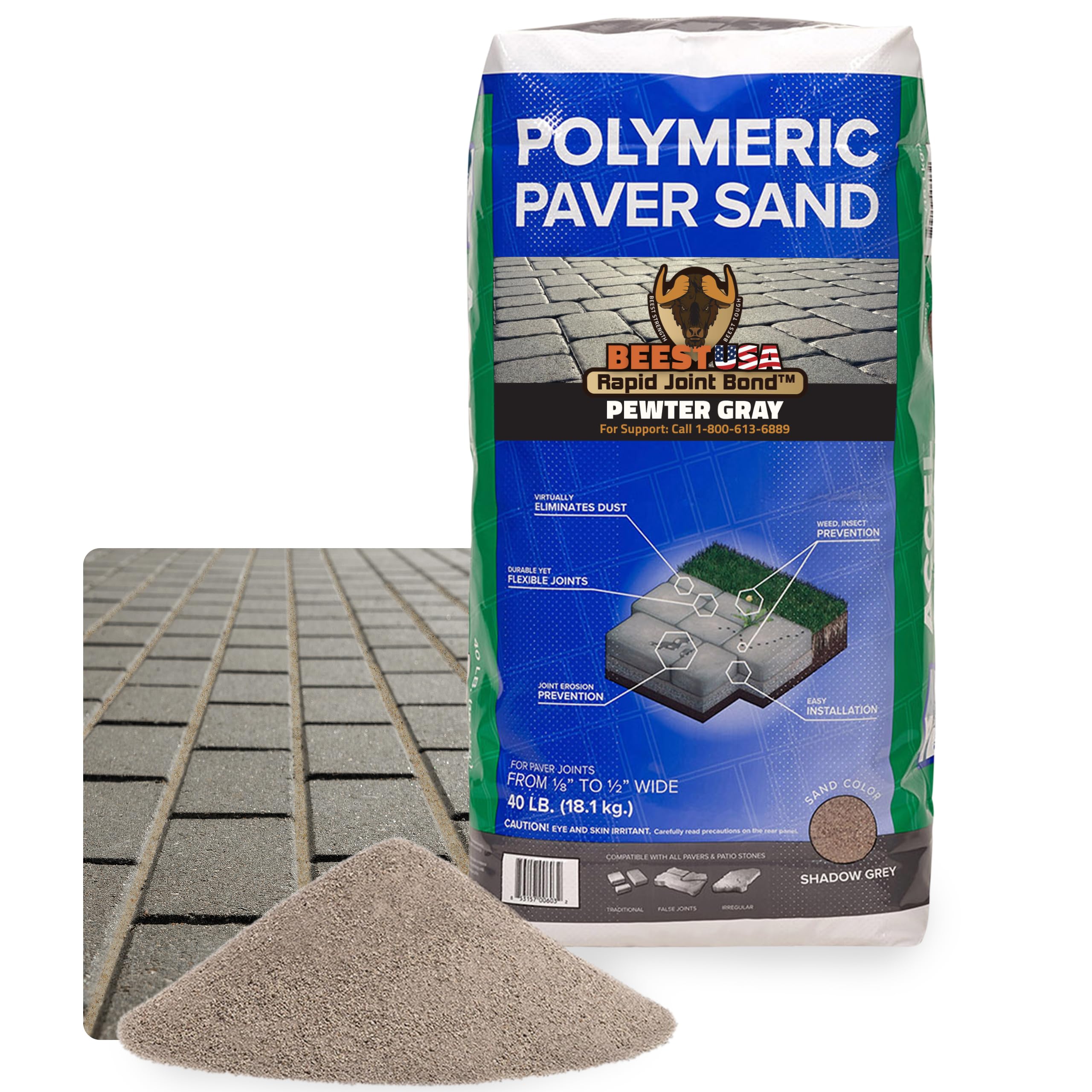 BEEST 40 pound Rapid Joint Bond Polymeric Sand for Pavers (Gray) 90% Haze & Dust Suppression Technology - Polymeric Paver Sand for Stabilizing Natural Stone & Paver Joints/Gaps 1/8" to 1/2"- Poly Sand