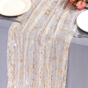 LOMOHOO Table Runner Gold 70 x 300 cm Table Decoration Golden Wedding Birthday with Gold Foil Shiny Table Runner Wedding Boho Table Runner Modern Table Runner Decoration Christmas Party Christening Girls