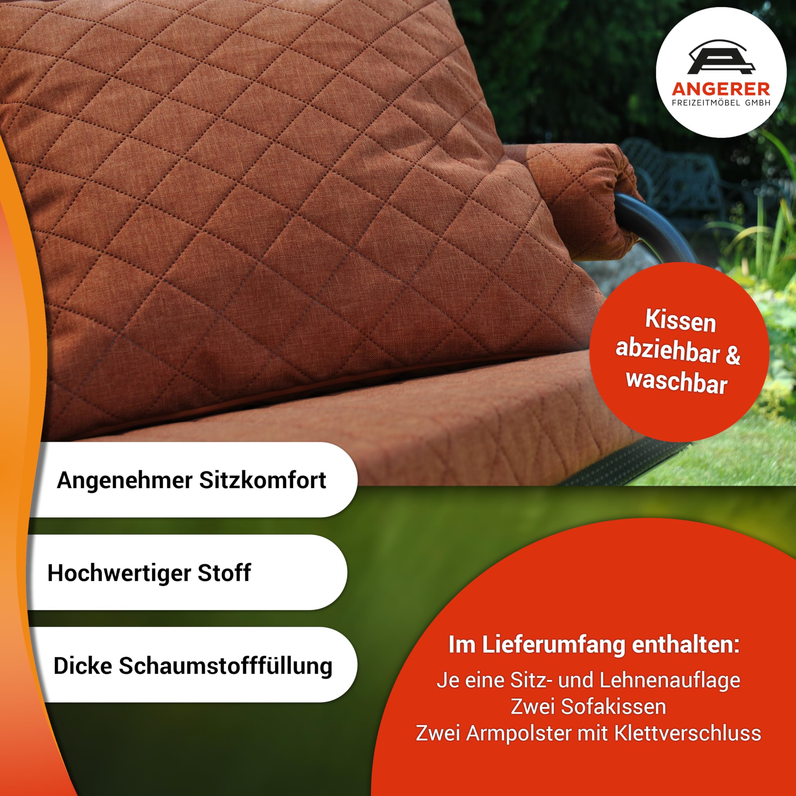 ANGERER Freizeitmöbel GmbH Hollywoodschaukel Auflage Elegance Joy - passend für viele 3-Sitzer Hollywoodschaukeln - Schaukelauflage Made in Germany (Hellgrau)