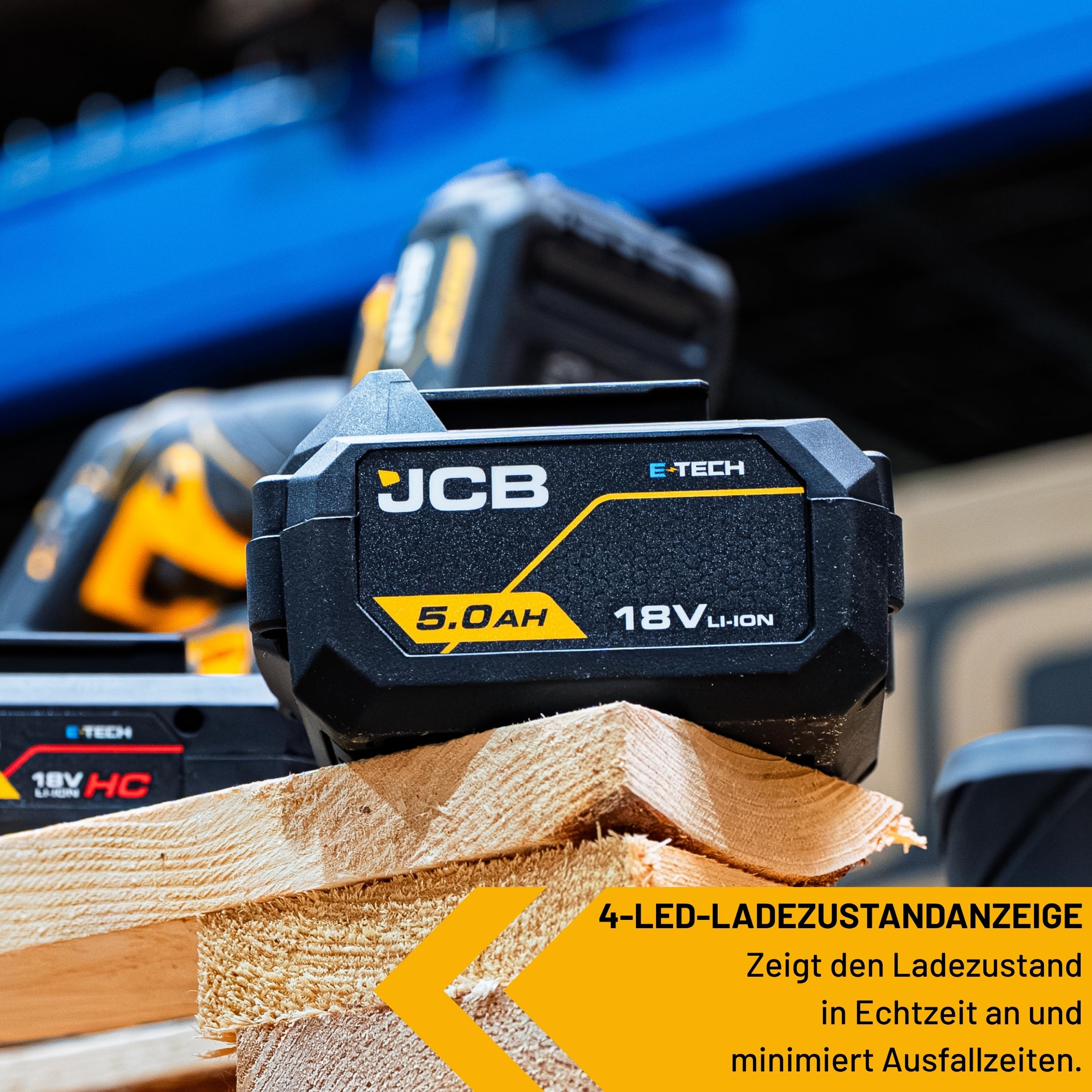 JCB Professional 18V Akku 5,0Ah Li-Ion Ersatzakku mit Langer Laufzeit bis 120 Min für JCB Elektrowerkzeuge Akkuschrauber Schlagschrauber JCB-18LI-5