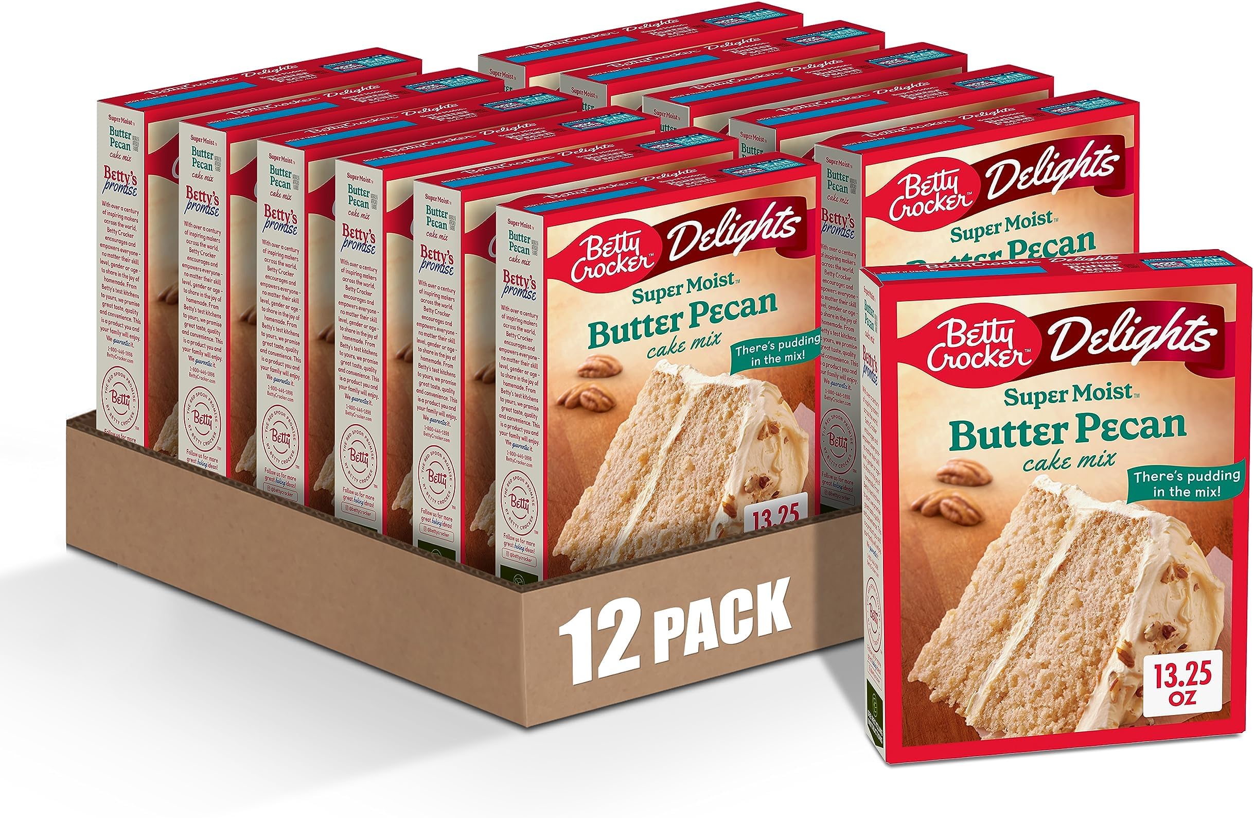 Betty Crocker Delights Super Moist Butter Pecan Cake Mix, 13.25 oz (Pack of 12)