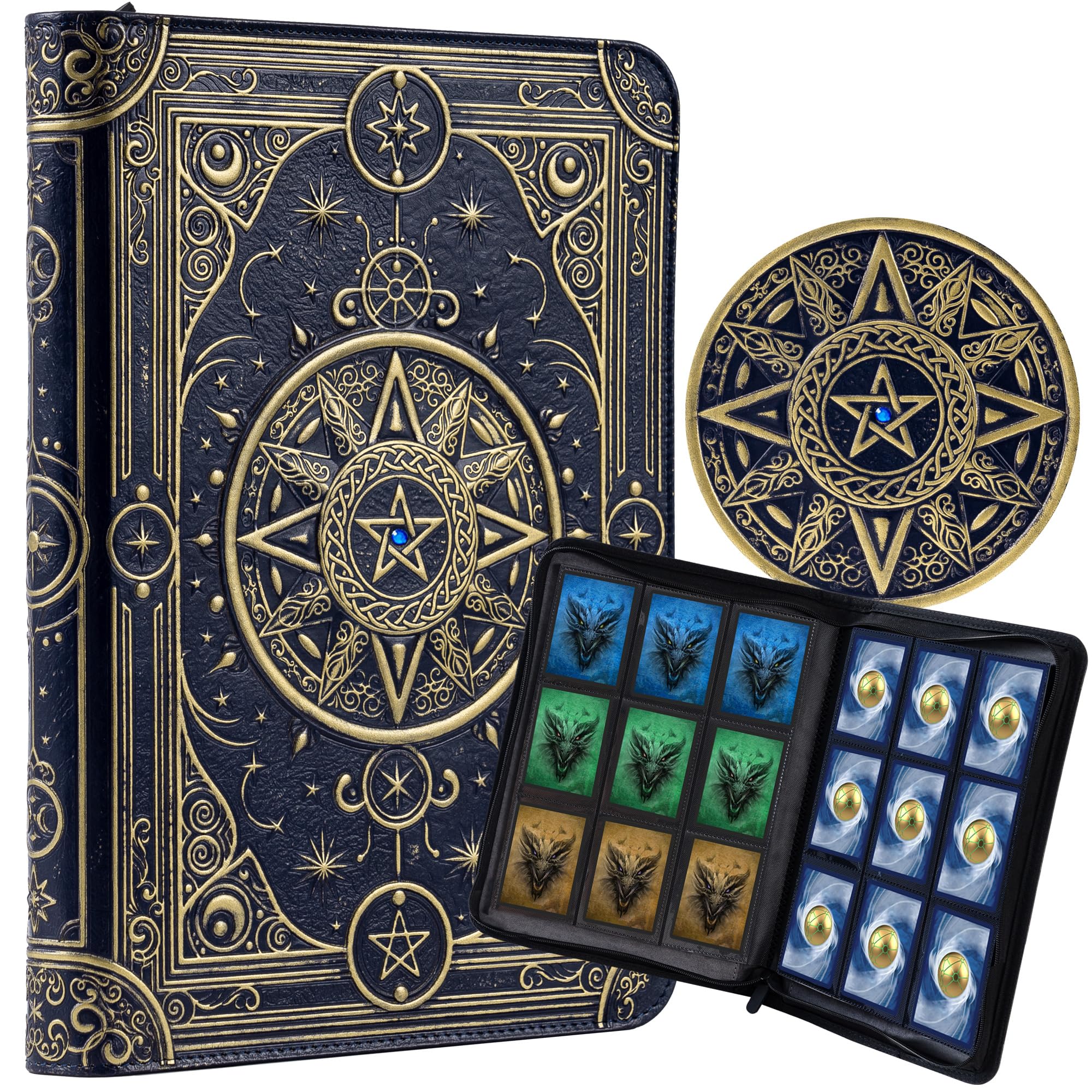 Star Mage Trading Card Binder - 9 Pocket Ringless TCG Binder, 3D PU Leather - Premium 432 Side-Loading Pockets - Perfect Storage Holder for MTG, and Many TCG & Trading Card Collections (Blue Jewel)