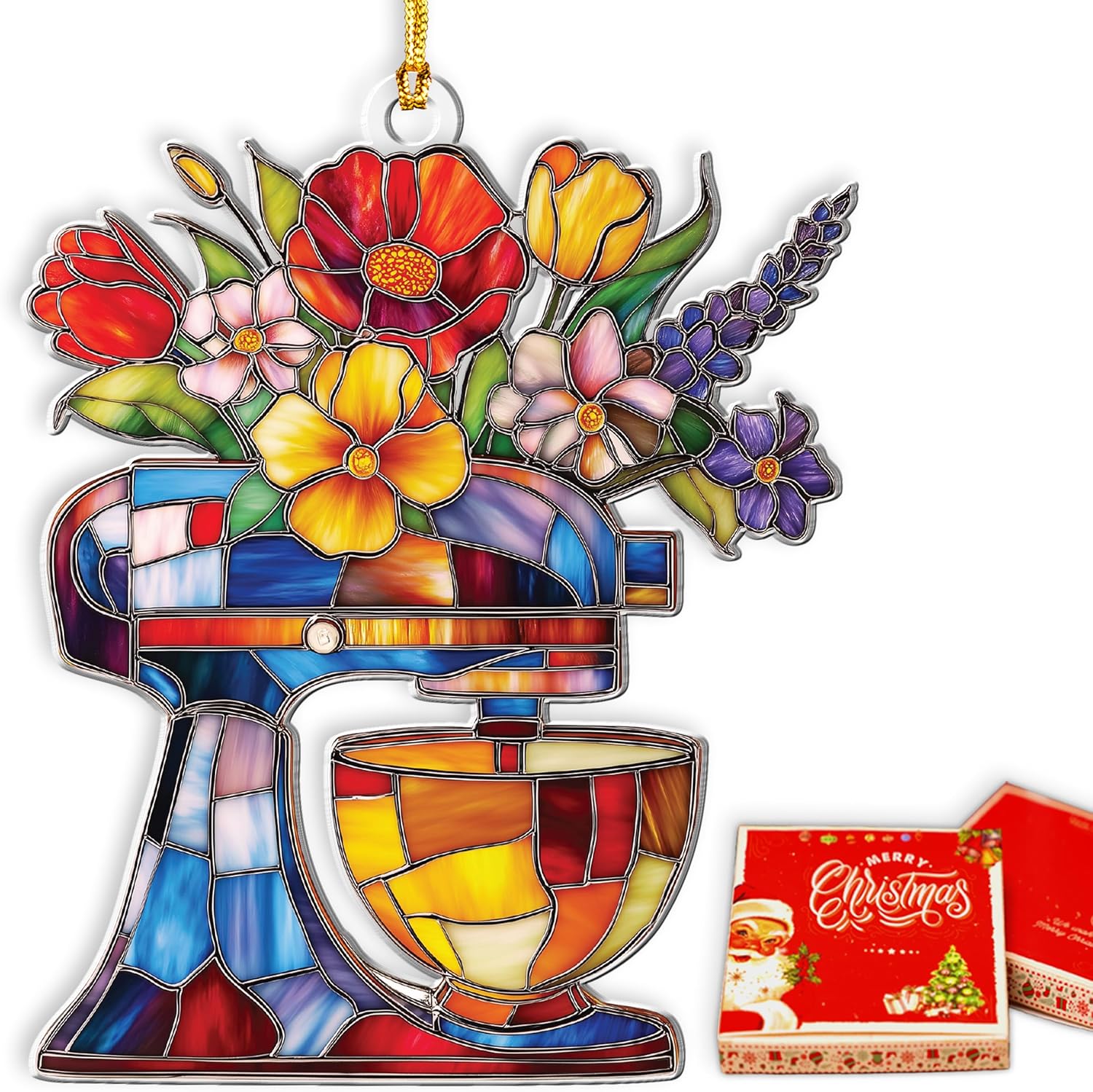 Baking Ornaments for Christmas Tree - Baking Christmas Ornaments 2025- Baking Gifts for Women, Friends - Baker Gifts, Chef Gift - Dough Mixer Stained Glass Effect Ornament - Cooking Ornament Pink - Image 1 of 6