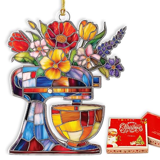 Baking Ornaments for Christmas Tree - Baking Christmas Ornaments 2025- Baking Gifts for Women, Friends - Baker Gifts, Chef Gift - Dough Mixer Stained Glass Effect Ornament - Cooking Ornament