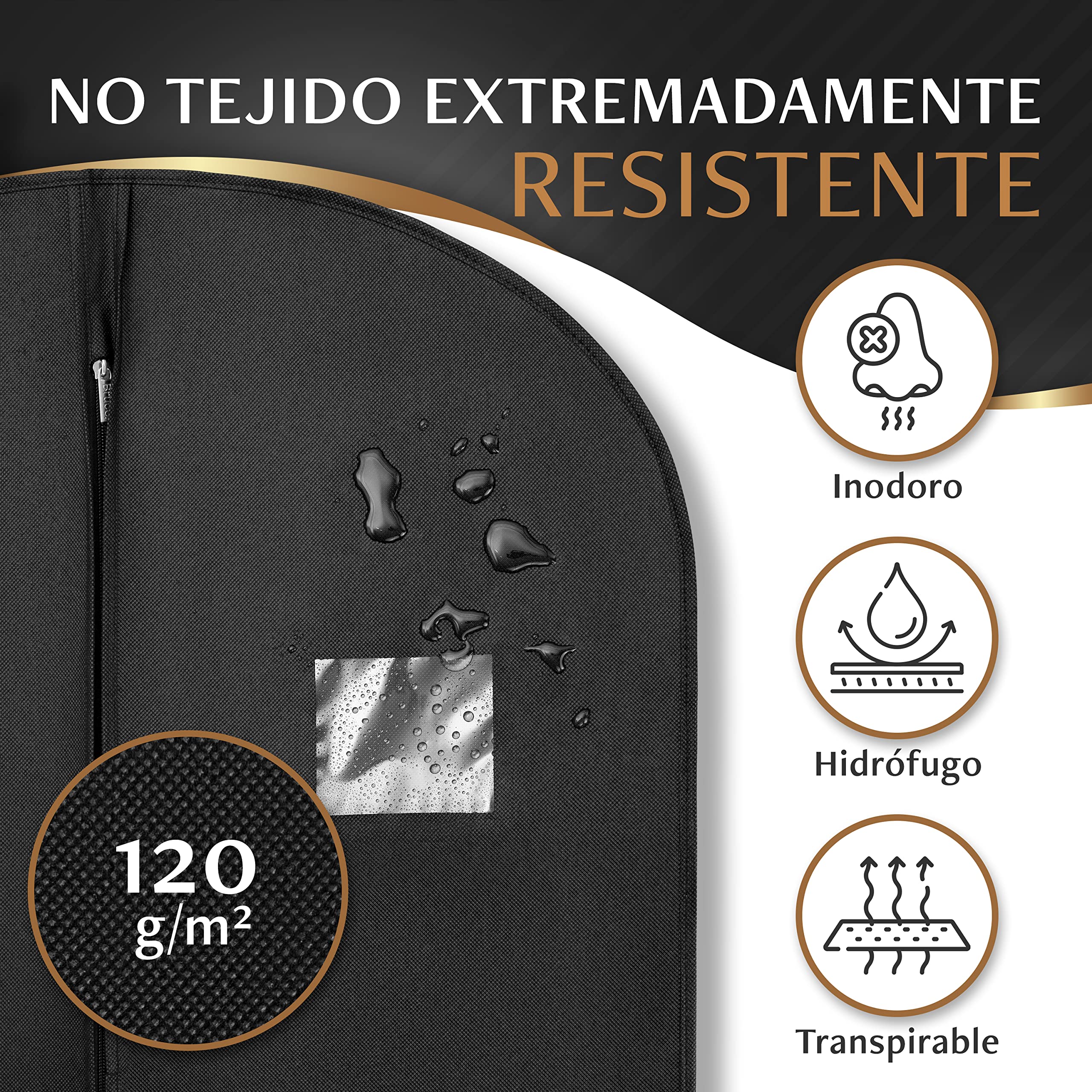 Bruce.® Saco para ropa – 5 x 120 x 60 cm corto – Negro