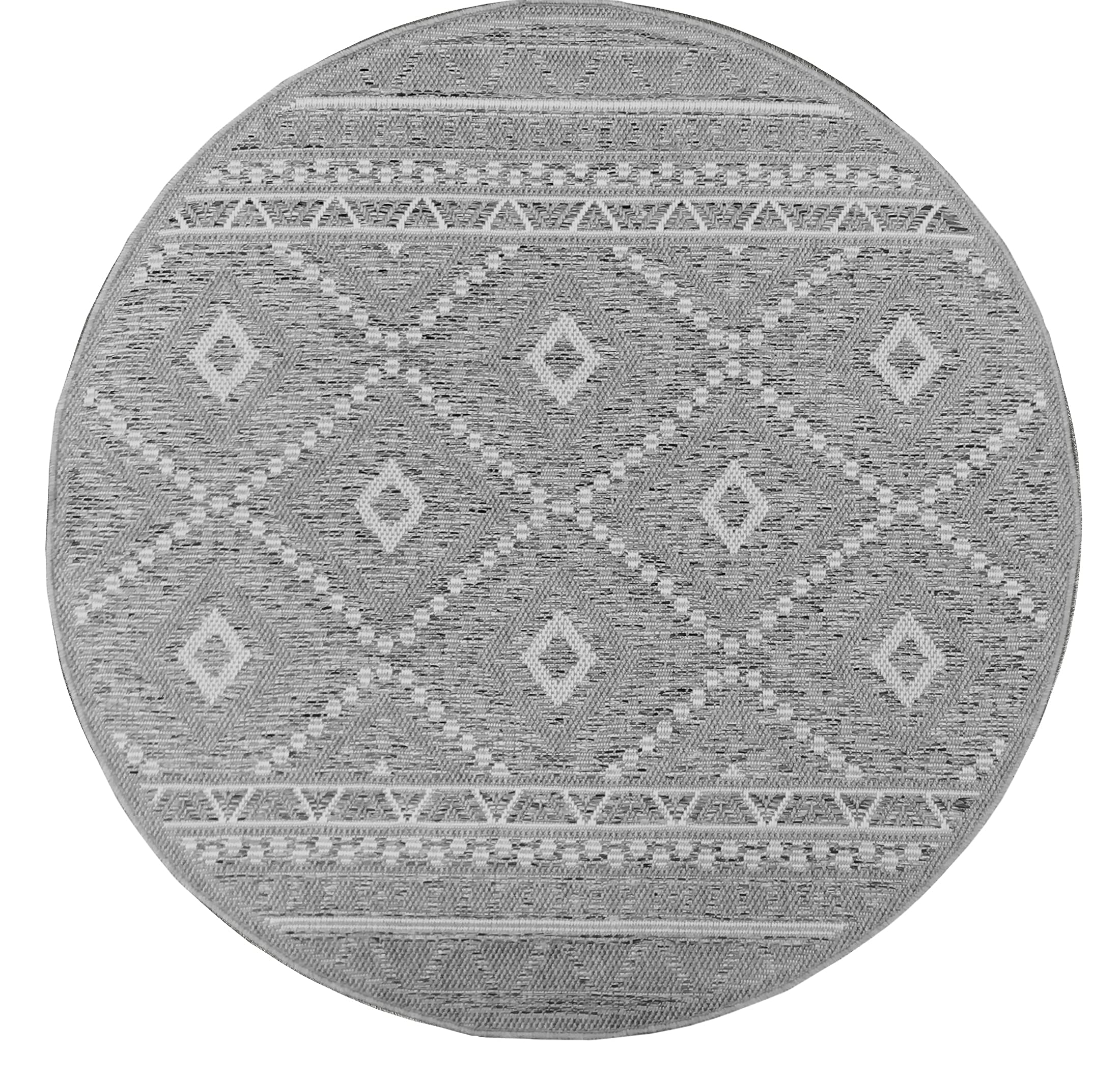 Tapis Moderne Résistant Cuisine et Extérieur Adora Style Boho Gris Rond 120cm