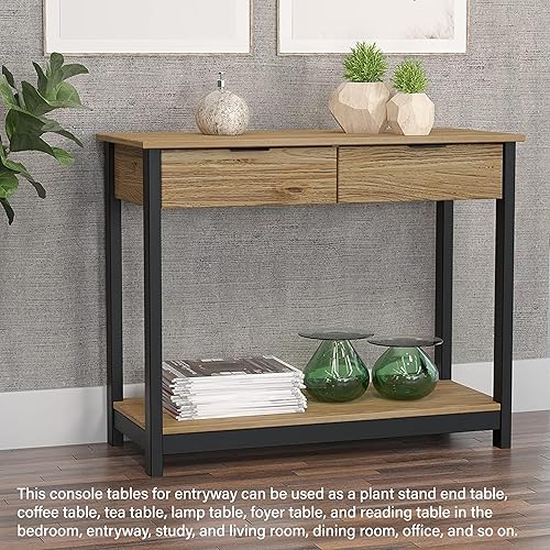 Miniatura 5 de Elegante mesa consola con cajones, mesa de sofá con estante de almacenamiento para entrada, mesa de entrada para sala de estar, dormitorio, muebles