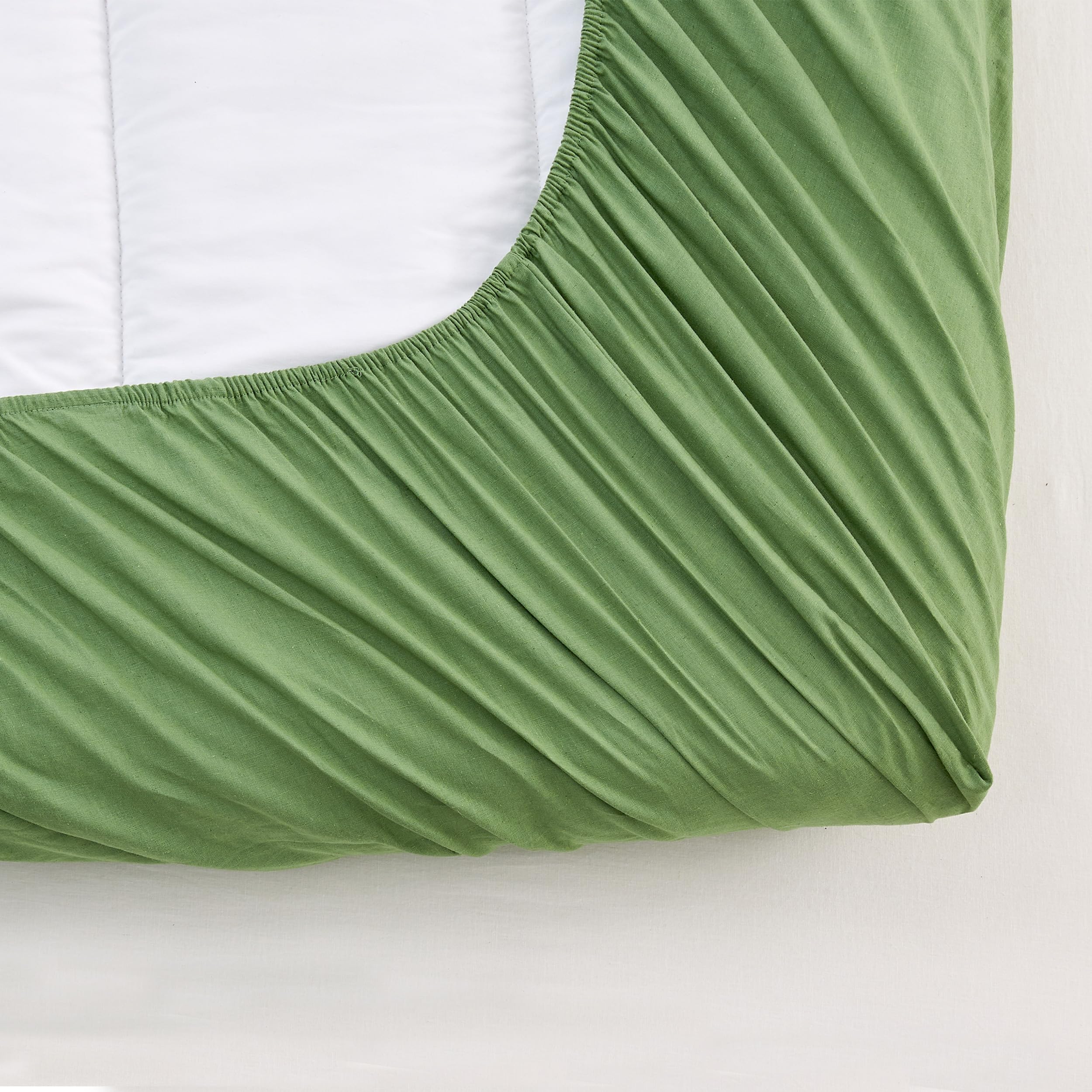 Simple&Opulence Belgian Linen Sheet Set - 3-Piece (Flat, Fitted, Pillowcase), Natural Flax & Cotton Blend, Khaki Green