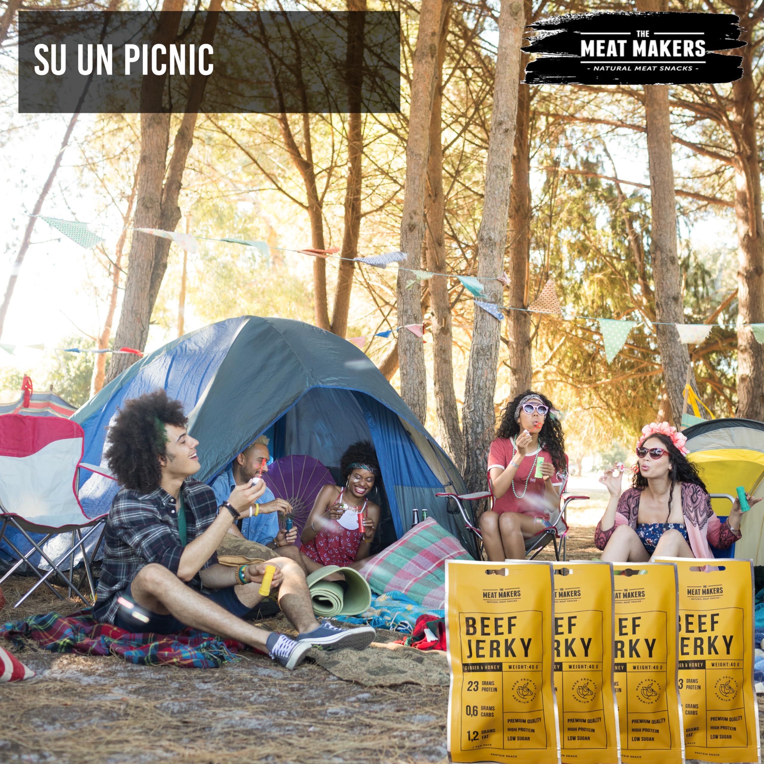 THE MEAT MAKERS High Protein Snack Ginger & Honey Beef Jerky Sport Snack 480g (12x40g) Manzo Jerky Snack ad alto contenuto proteico - Snack di carne secca per umano a basso contenuto calorico