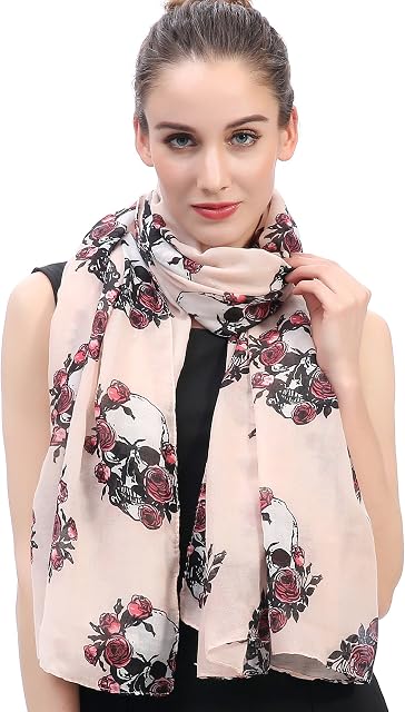 Lina & Lily Skulls and Roses Print Women's Large Scarf