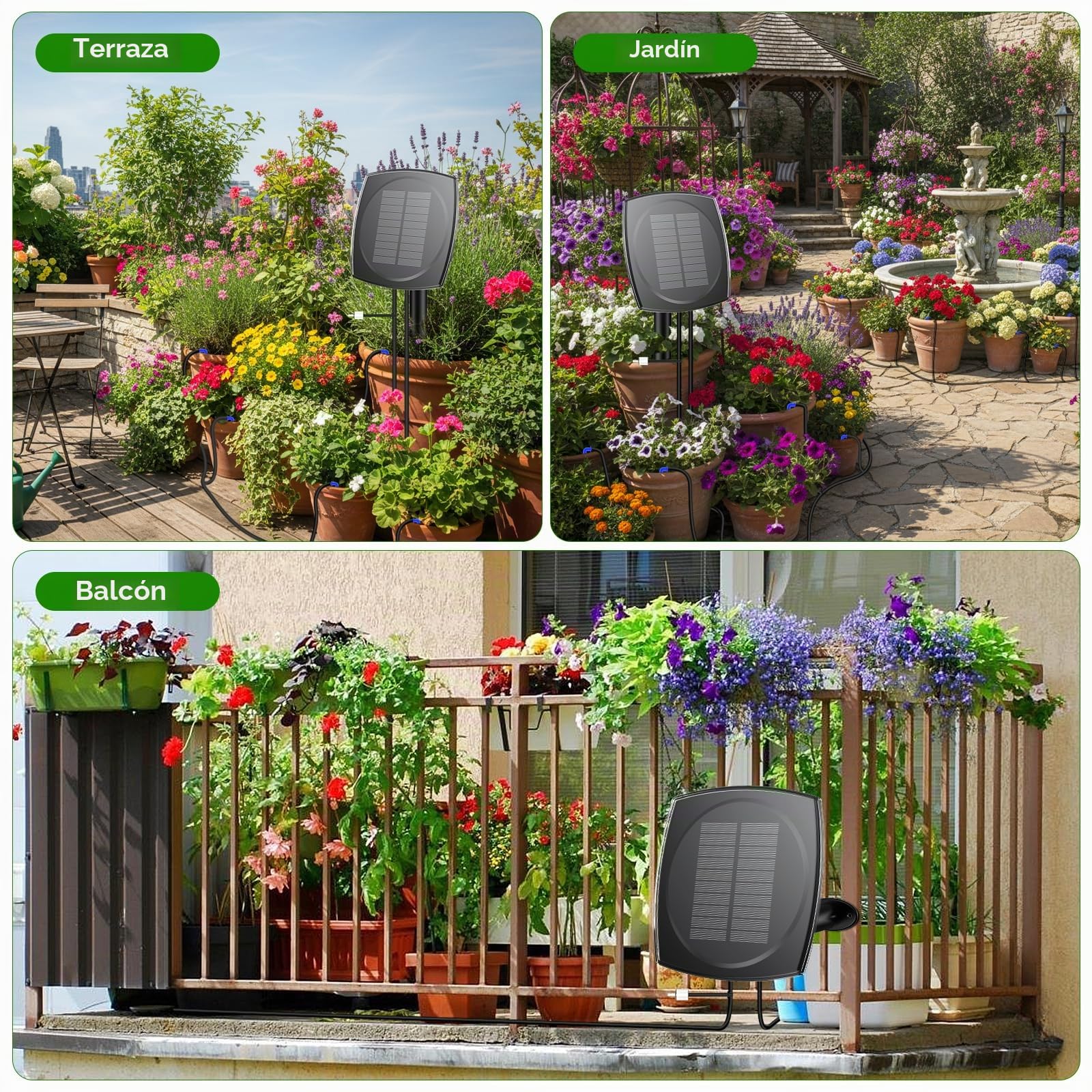 Onherm Riego Automático Solar, Riego por Goteo Solar con 12 Modos de Temporizador y Tubo de 15M, Sistemas de Riego Solar para Jardín, Balcón y Plantas de Exterior en Maceta