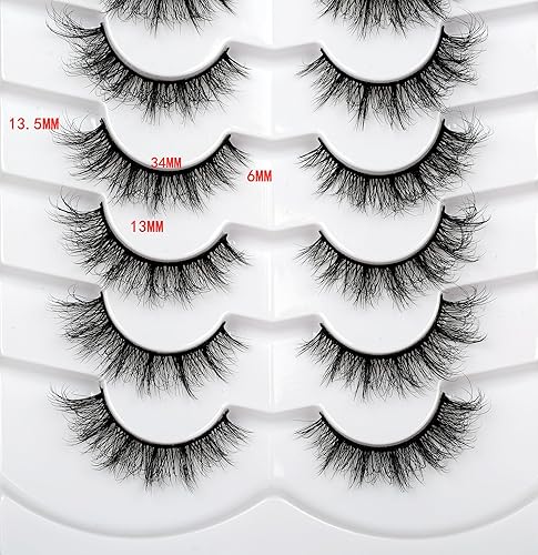 Miniatura 432 de Pooplunch Pestañas postizas de pelo de visón sintético, estilo de ojo de gato, paquete de pestañas postizas naturales esponjosas, paquete múltiple