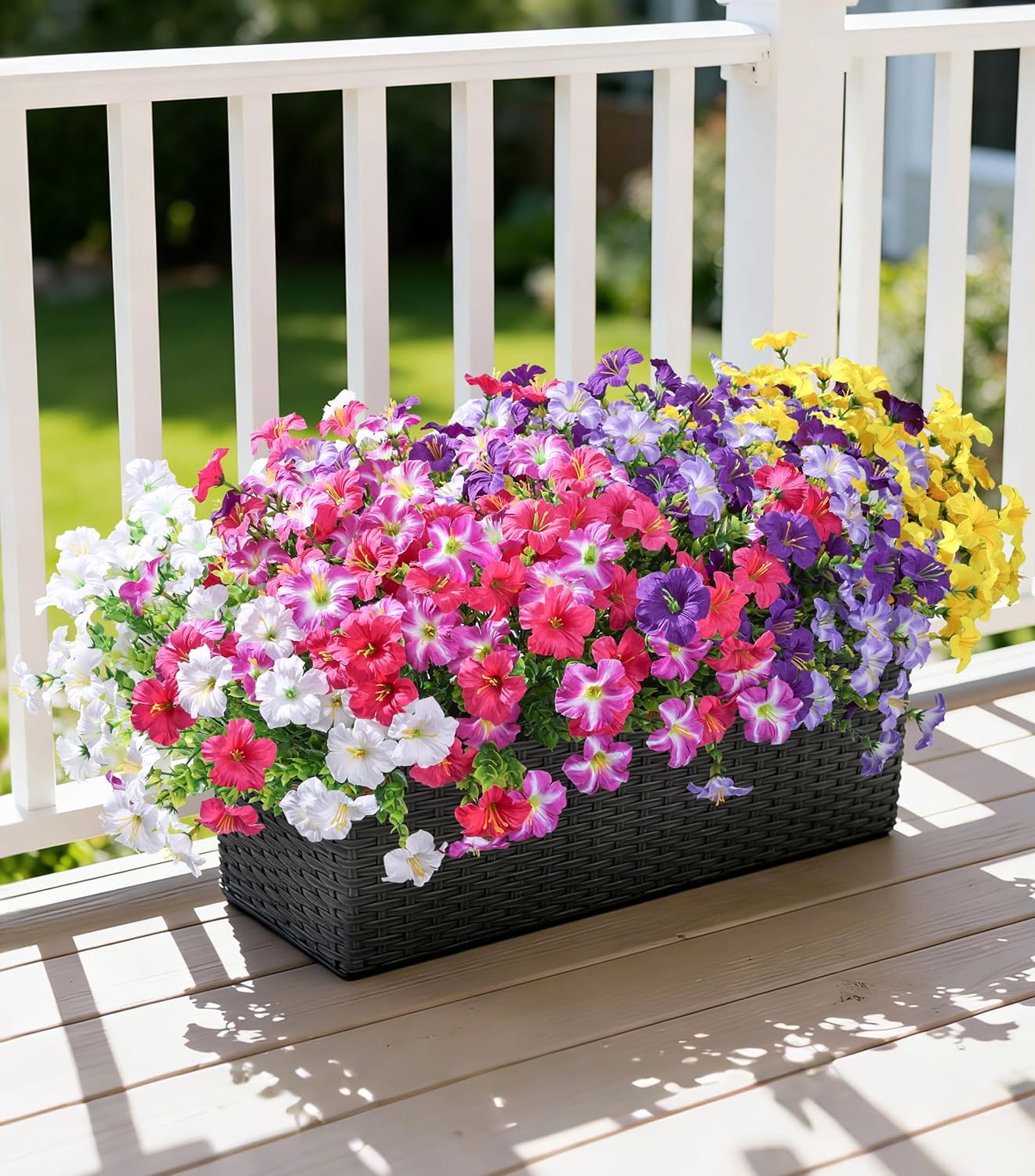 Artificial Flowers for Outdoors Decoration, 20 Bundles White Faux Morning Glory with Eucalyptus Look Real UV Resistant Fake Plants Silk Flowers for Outside Yard Gardens Porch Patio Planter Home Urn