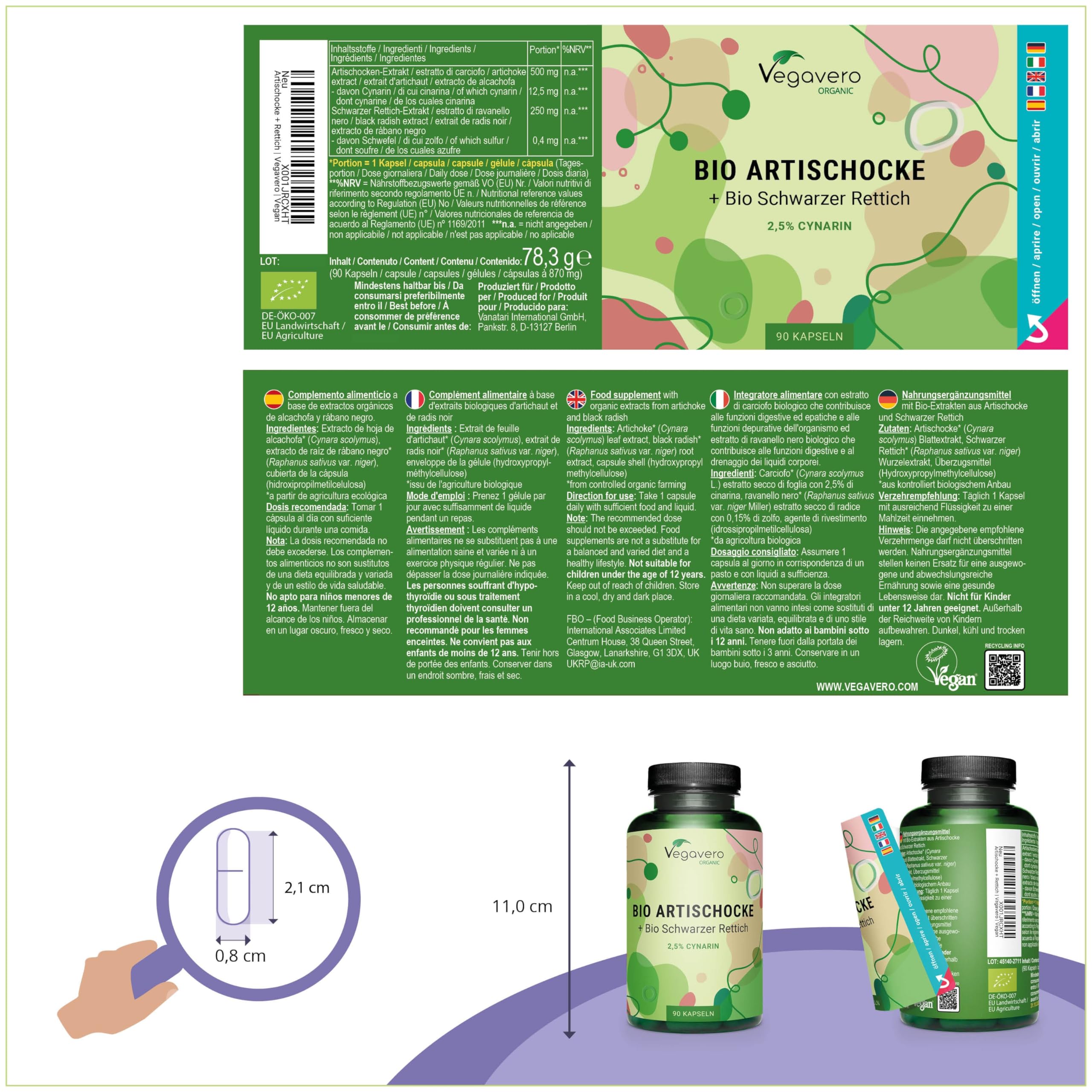 Alcachofa + Rábano Negro BIO | 10000 mg + 750 mg | Depurativo Hígado + Detox Natural | Altamente concentrado | Para 3 Meses | Diuretico + Digestión | Sin Aditivos | Vegano