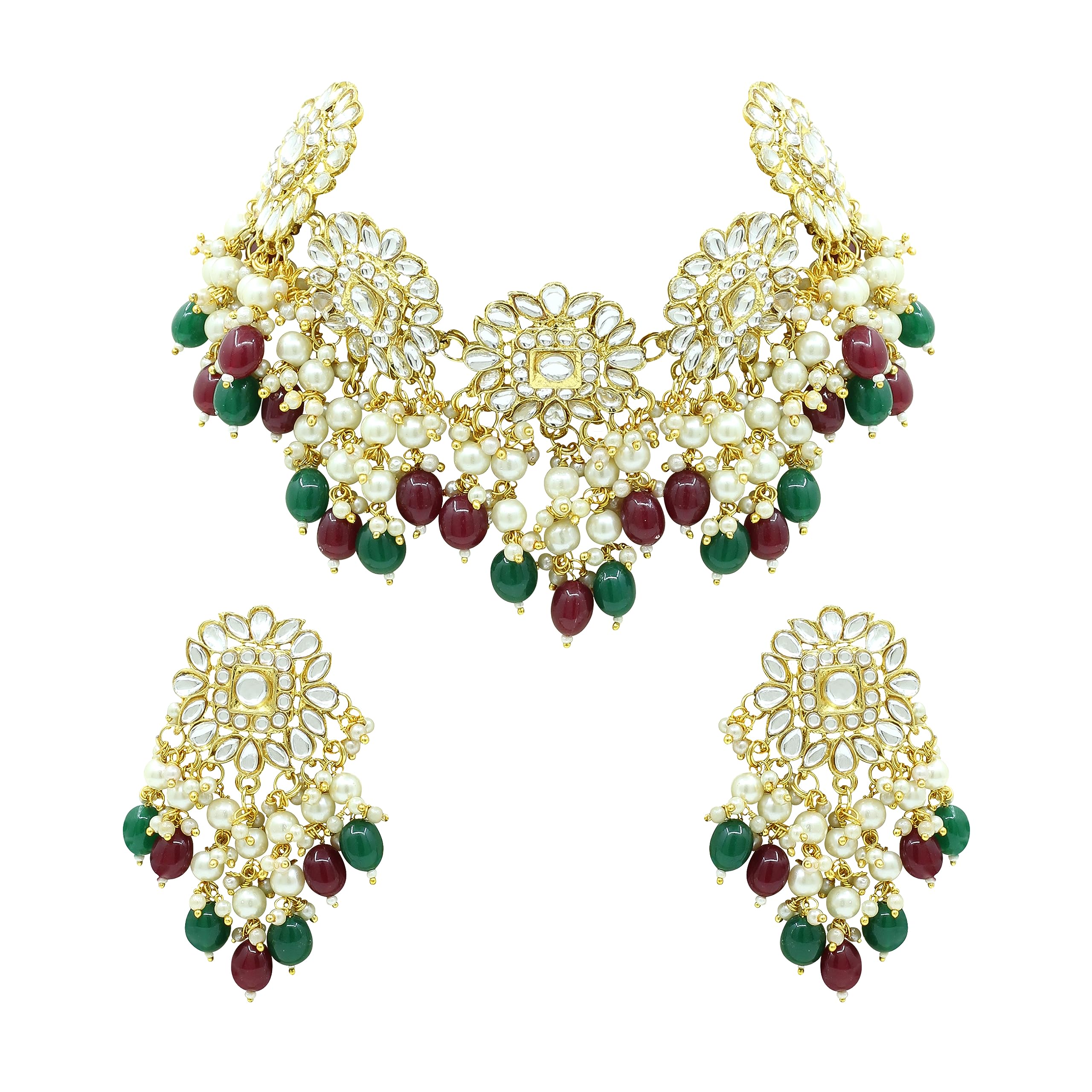 SAIYONI Valentine Day Special Antique Gold Tone kundan & Pearl Traditional choker necklace and Earring set For Women & Girls (Green) (B099MX3RF9) Amazon Price History, Amazon Price Tracker