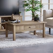 Vida Designs Panama Solid Pine Rustic Living Room Furniture Coffee Table with 1 Drawer, Wood, Natural Colour