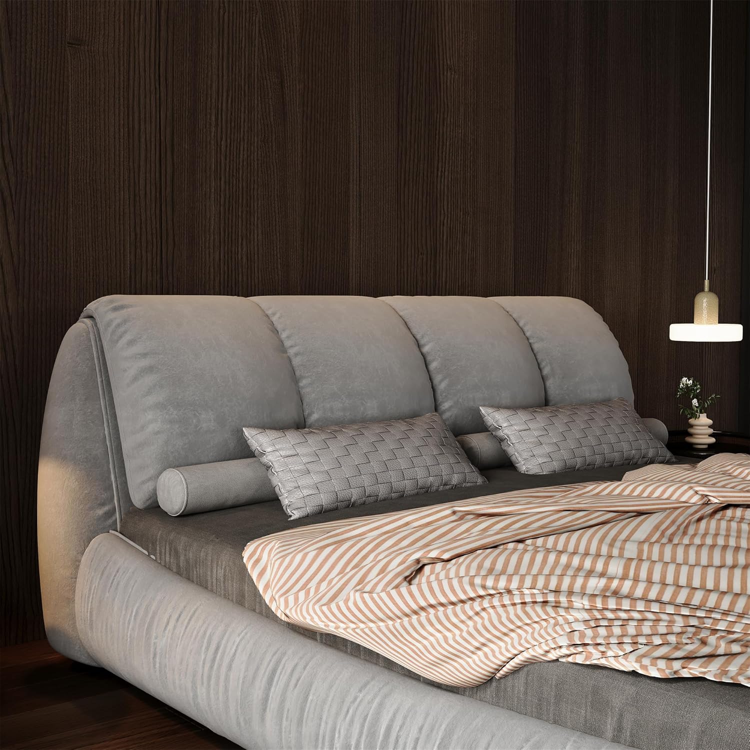 Queen Size Upholstered Bed Frame with Oversized Padded Headboard Backrest, Modern Queen Bed Frame with Solid Wood Frame, Heavy Duty Queen Bed Frame for No Box Spring Needed, Grey