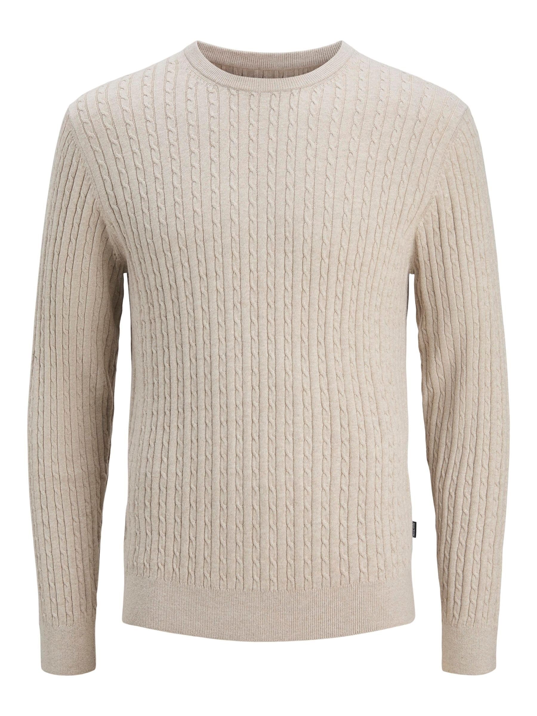 JACK & JONES Jjeemil Knit Cable Crew Neck Noos, Oatmeal, XS