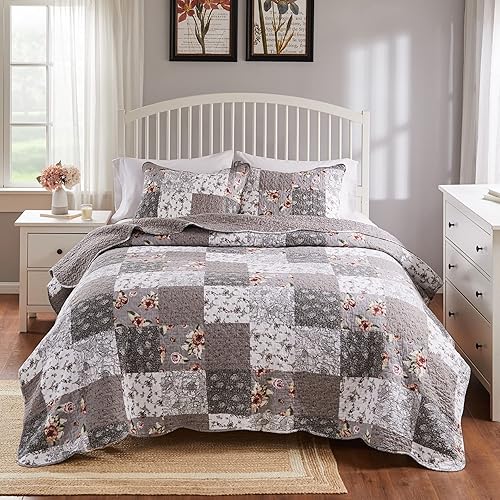 Miniatura 6 de Greenland Home Barefoot Bungalow Giulia - Juego de edredón de algodón, 3 piezas, KingCal King, color gris