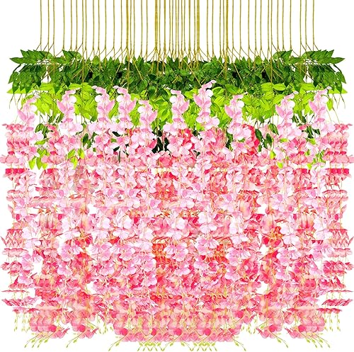 Paquete de 108 flores artificiales colgantes de glicina artificial de 43.2 pulgadas3.6 pies, guirnalda de flores sintéticas de glicina, guirnalda de