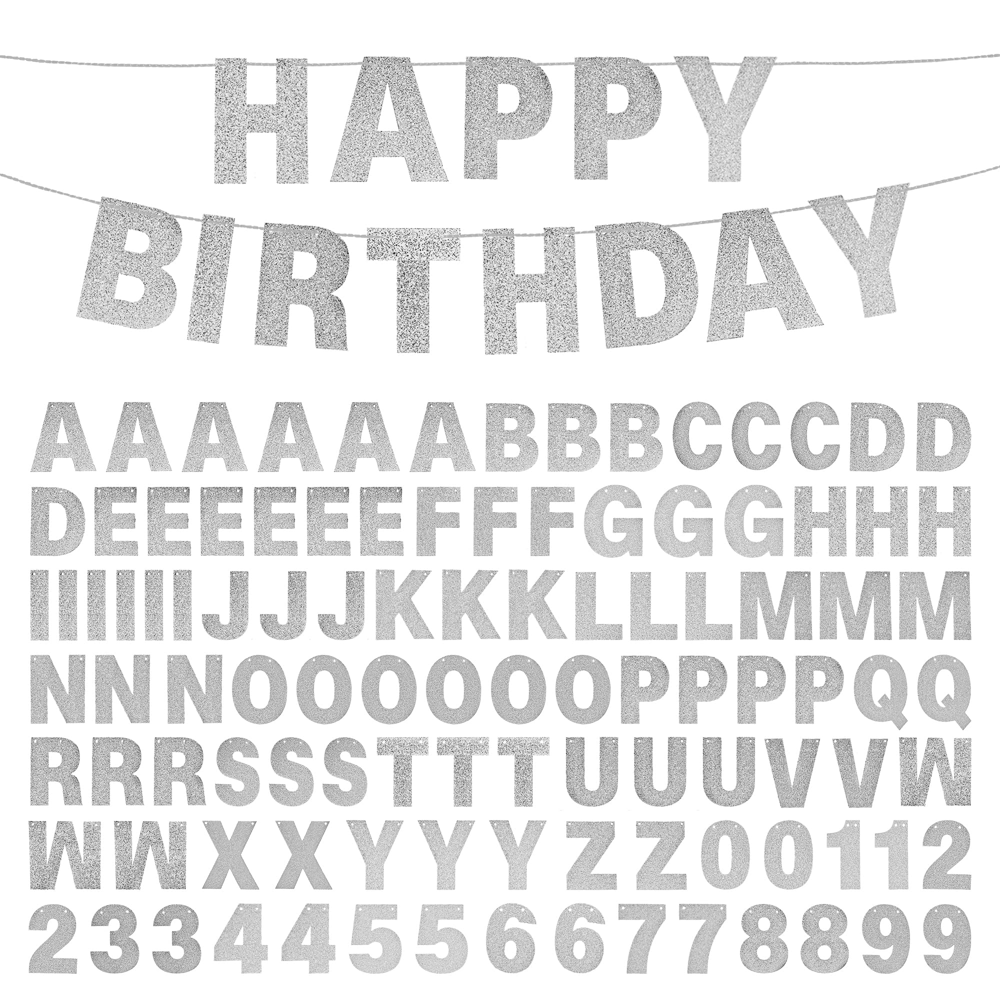 mifengda DIY Banner Kit with Letters Glitter Silver Customizable Birthday Banners Graduation Custom Party Hanging for Wedding Baby Shower Decoration(Silver)