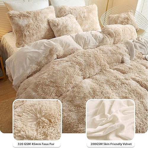Miniatura 5 de LIFEREVO Juego de funda de edredón de lujo de piel sintética esponjosa, suave juego de funda de edredón de felpa de teñido anudado (1 funda de