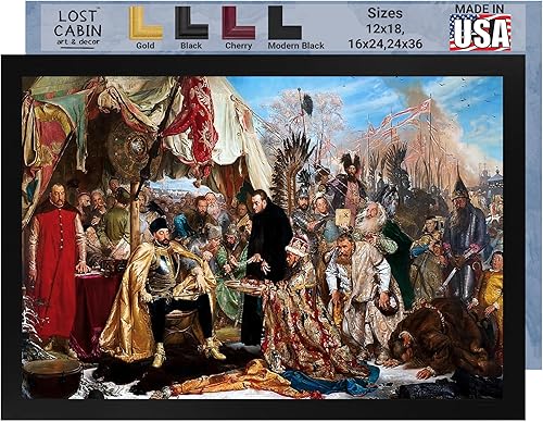 Lost Cabin Bathory at Pskov de Jan Matejko Imprimir marco plano negro Reproducción de pinturas de obras de arte finas Póster decorativo enmarcado