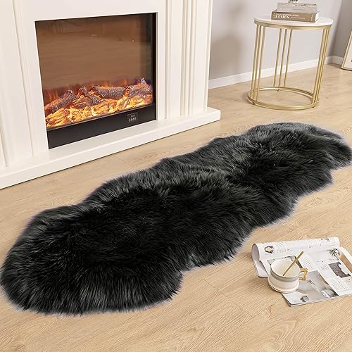 Miniatura 7 de Carvapet - Alfombra de piel de oveja sintética de lujo para funda para sofá, silla, alfombra pequeña para dormitorio o sala de estar, 2 x 6pies,