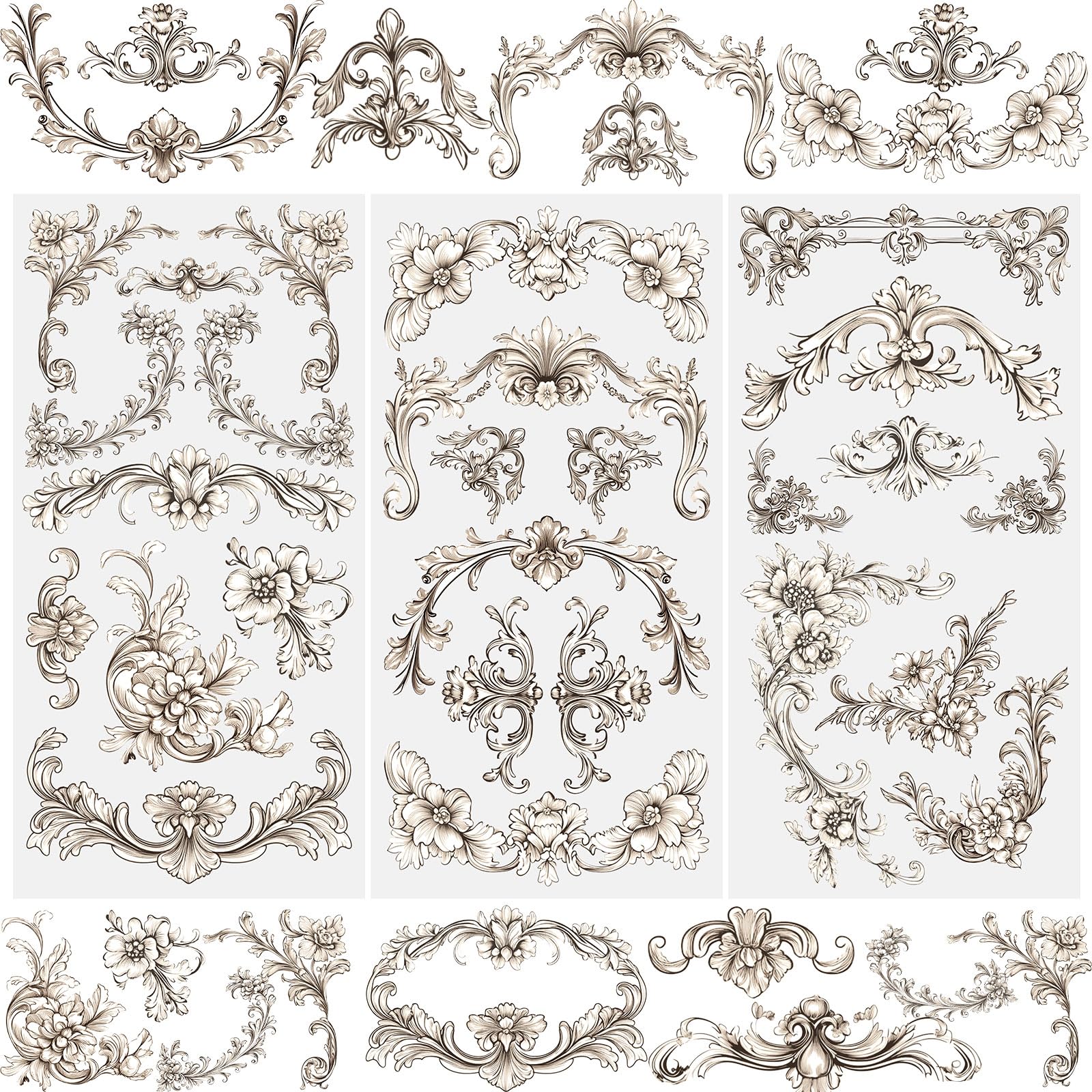 WANDIC 3 Sheets Rub on Transfer Stickers for Furniture,Transfer Sticker Decals Floral Border Motif,for DIY Decor Scrapbooks Wrapping Creative Crafts,15 * 30cm