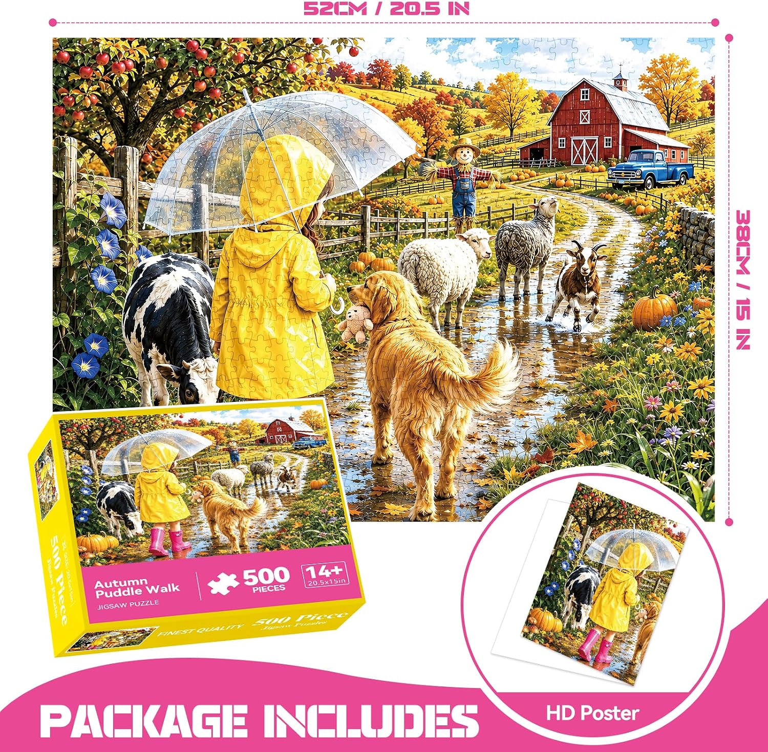 500 Piece Golden Retriever Jigsaw Puzzle for Adults, Autumn Garden Scene image 2