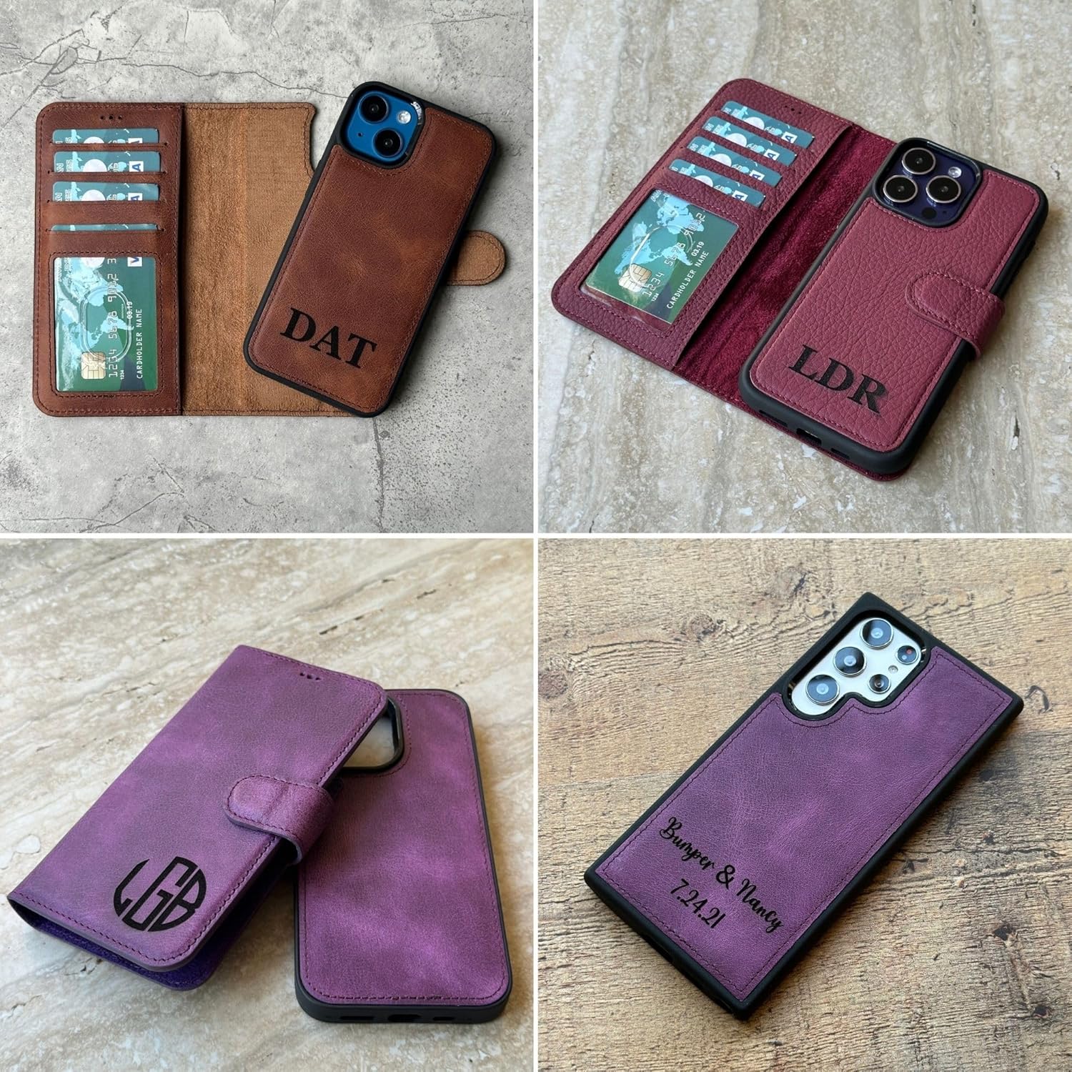 HARDISTON Genuine Premium Leather Custom Case for iPhone 15 Pro Max - MagSafe Compatible - Double Folio Card Holders - Detachable Magnetic Flip Cover - Horizontal Kickstand (Brown)