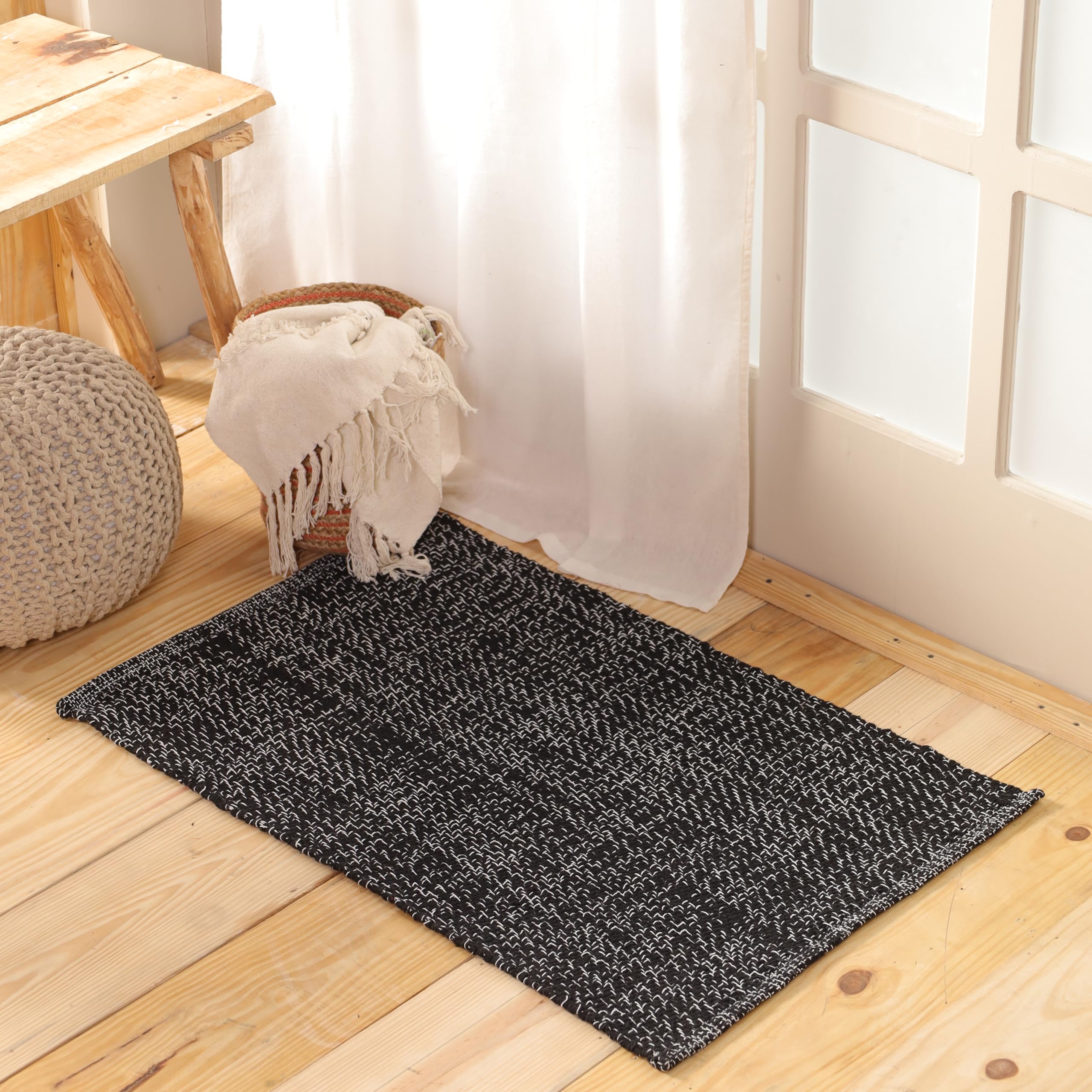 HOMEMONDE Cotton Herringbone Floor Rugs 2 x 3 Feet Boho Handmade Rug for Farmhouse, Living Room, Kitchen - (60 x 91 CM B
