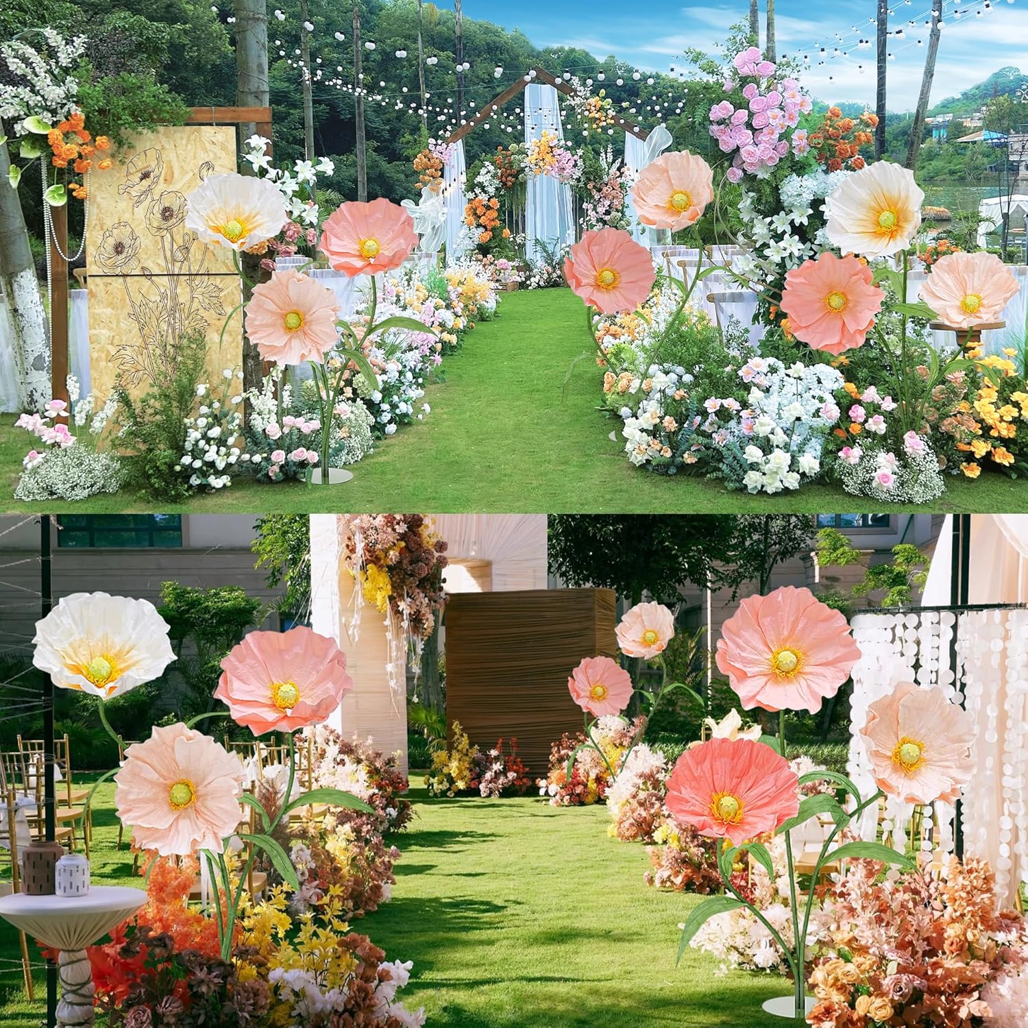 Artificial Giant Flowers for Decoration with Stand - 5.6 Ft 3D Large Paper Fake Flowers Wedding Floral Decor for Party Birthday Home Garden Outdoors Backdrop (Set of 3)
