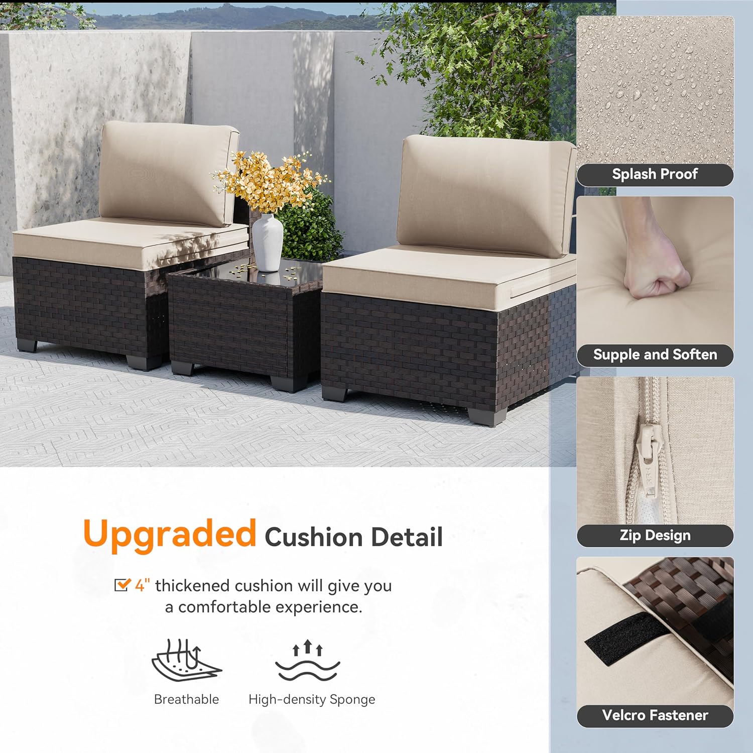 Patio Furniture Set 10 Pieces Wide PE Rattan Sofa Set Outdoor Sectional Furniture,Patio Swivel Chair Sofa Set Patio Conversation Set w/Cushions and Glass Coffee Table,Sand