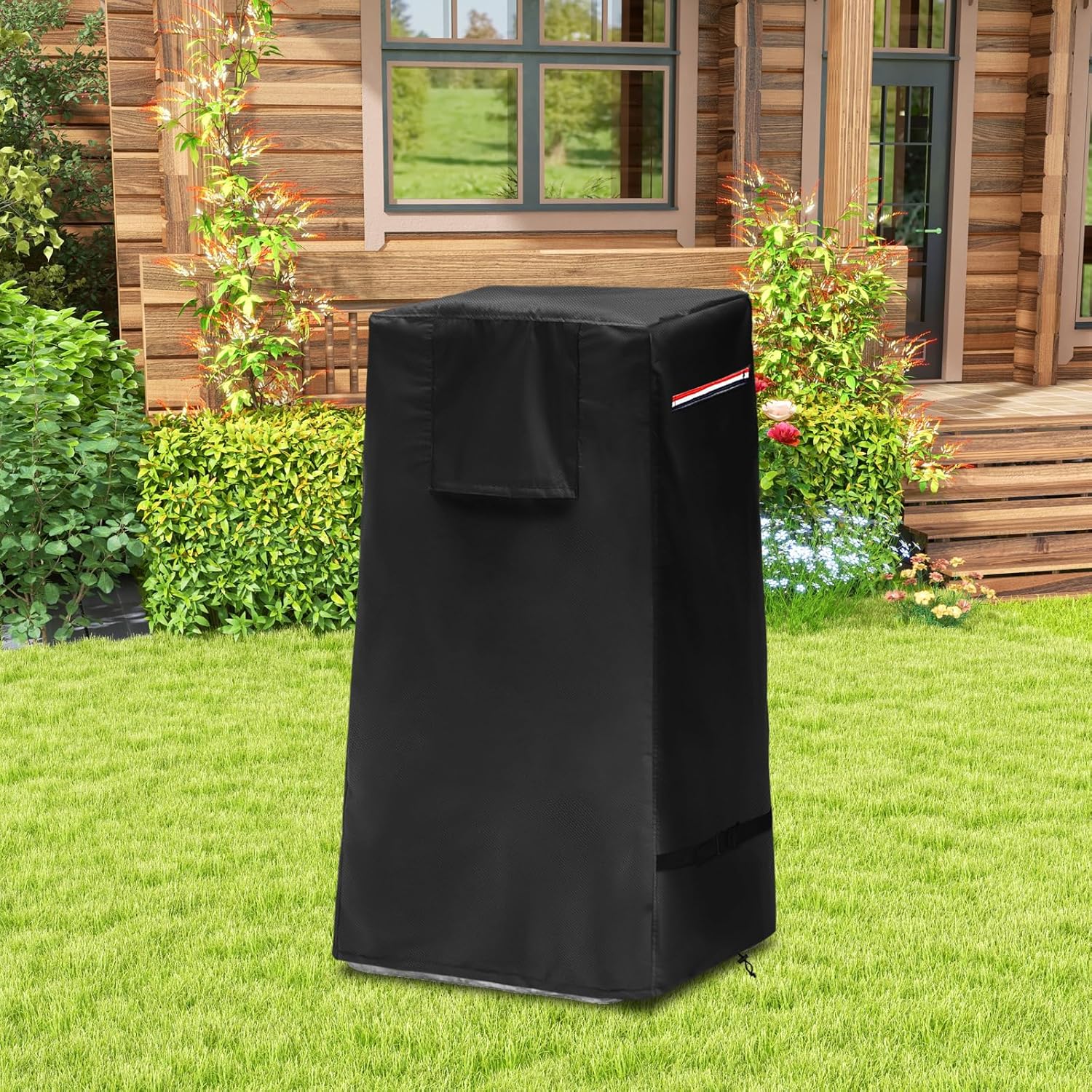 Garden Fountain Cover,Outdoor Heavy Duty Waterproof Dustproof Winter Cover for Cascading Bowls and Stacked Stones Water Fountain with Zipper and Drawstring.(Black,18.5" L x 18.5" W x 33" H)