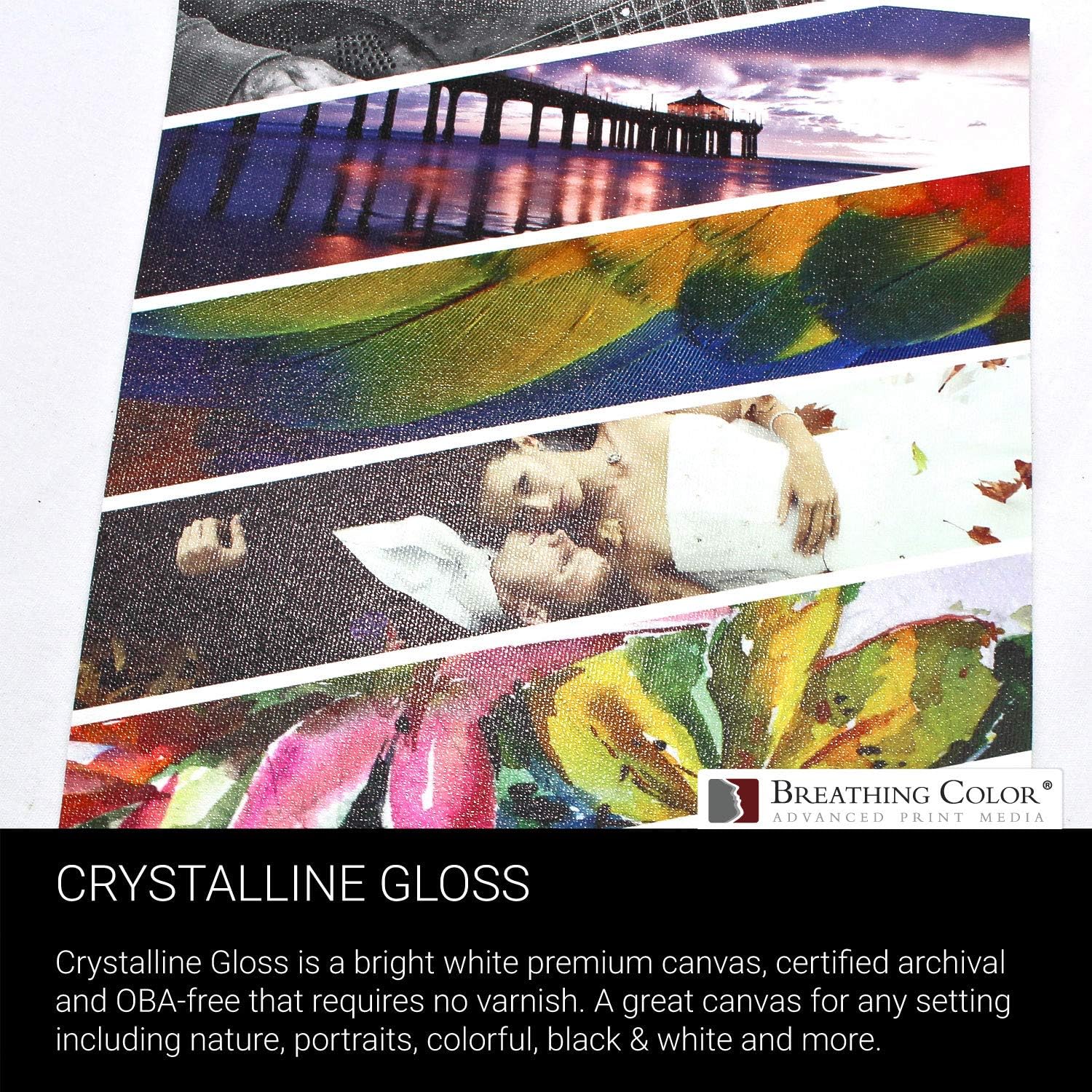 Stun Your Audience with Crisp Vibrant Color via Fine-Quality Crystalline-Gloss - 21 mil, 440 gsm, Bright White, Poly-Cotton Inkjet Canvas 24in x 40ft roll for Gallery Wraps & Print Presentations