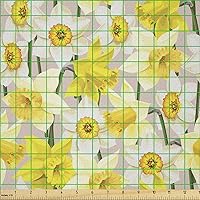 Vista 2 de Lunarable The Yard, tela de narcisos de The Yard, suave tema de la naturaleza floreciente temporada de primavera realista romántica, tela de Amarillo