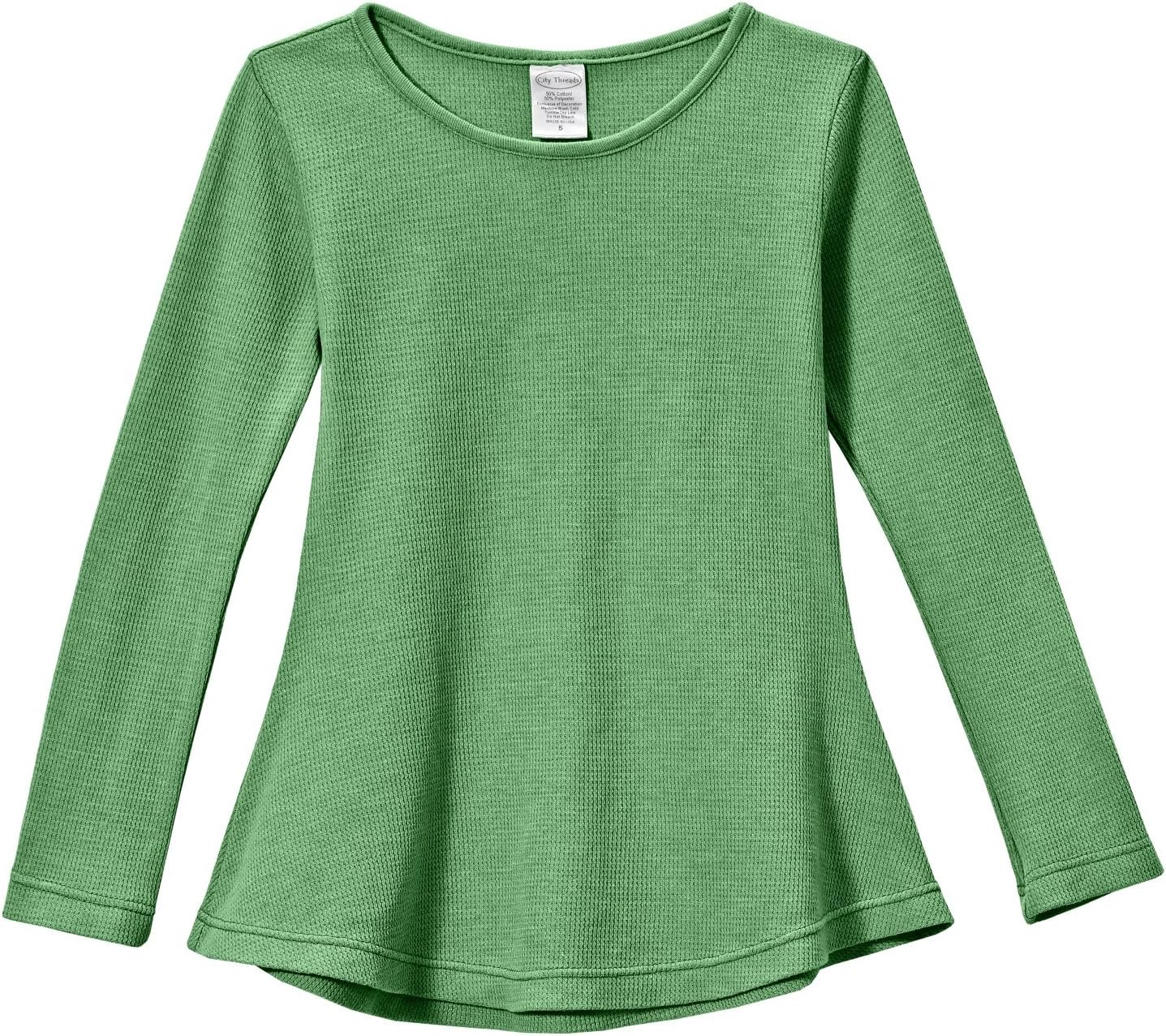 City Threads Toddler Little Girls Long Sleeve Shirts Thermal Tunic Tops, Cotton Blend Shirt for Girls (Elf Green, 4T)